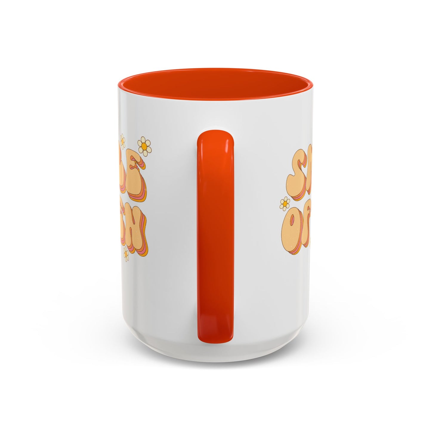 Smile Often Accent Mug – Retro Daisy Letters | 11oz 15oz colored Handle