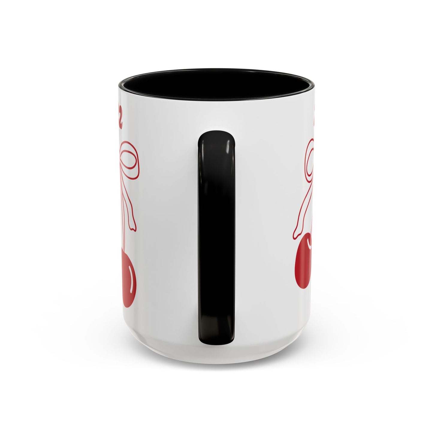 222 Angel Number Cherries Accent Mug – Coquette Bow Kawaii Coffee Mug | 11oz 15oz — Black, Navy, Pink, Red, Light Blue