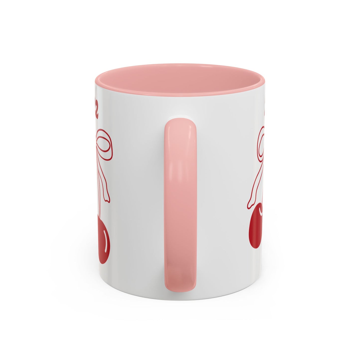 222 Angel Number Cherries Accent Mug – Coquette Bow Kawaii Coffee Mug | 11oz 15oz — Black, Navy, Pink, Red, Light Blue