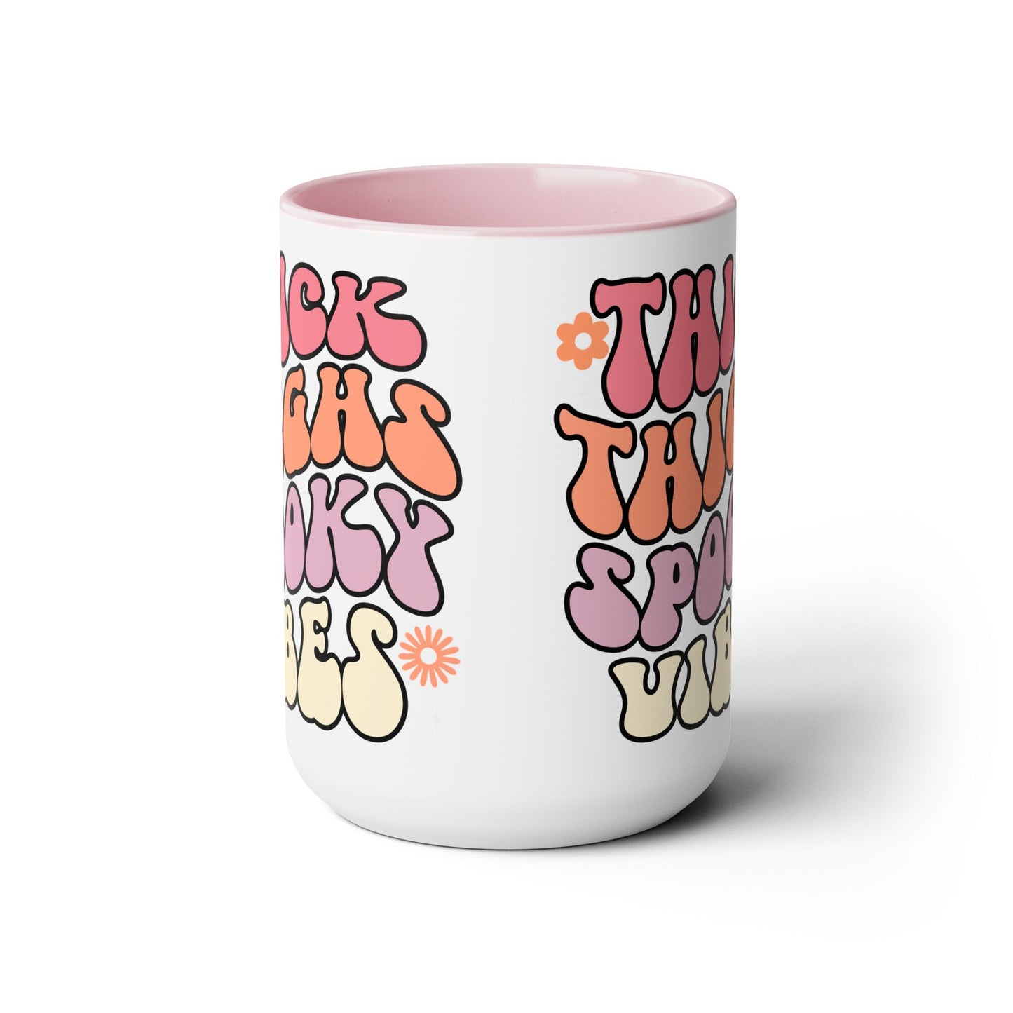 Thick Thighs Spooky Vibes Coffee Mug – Black Accent | Halloween Groovy Vibes