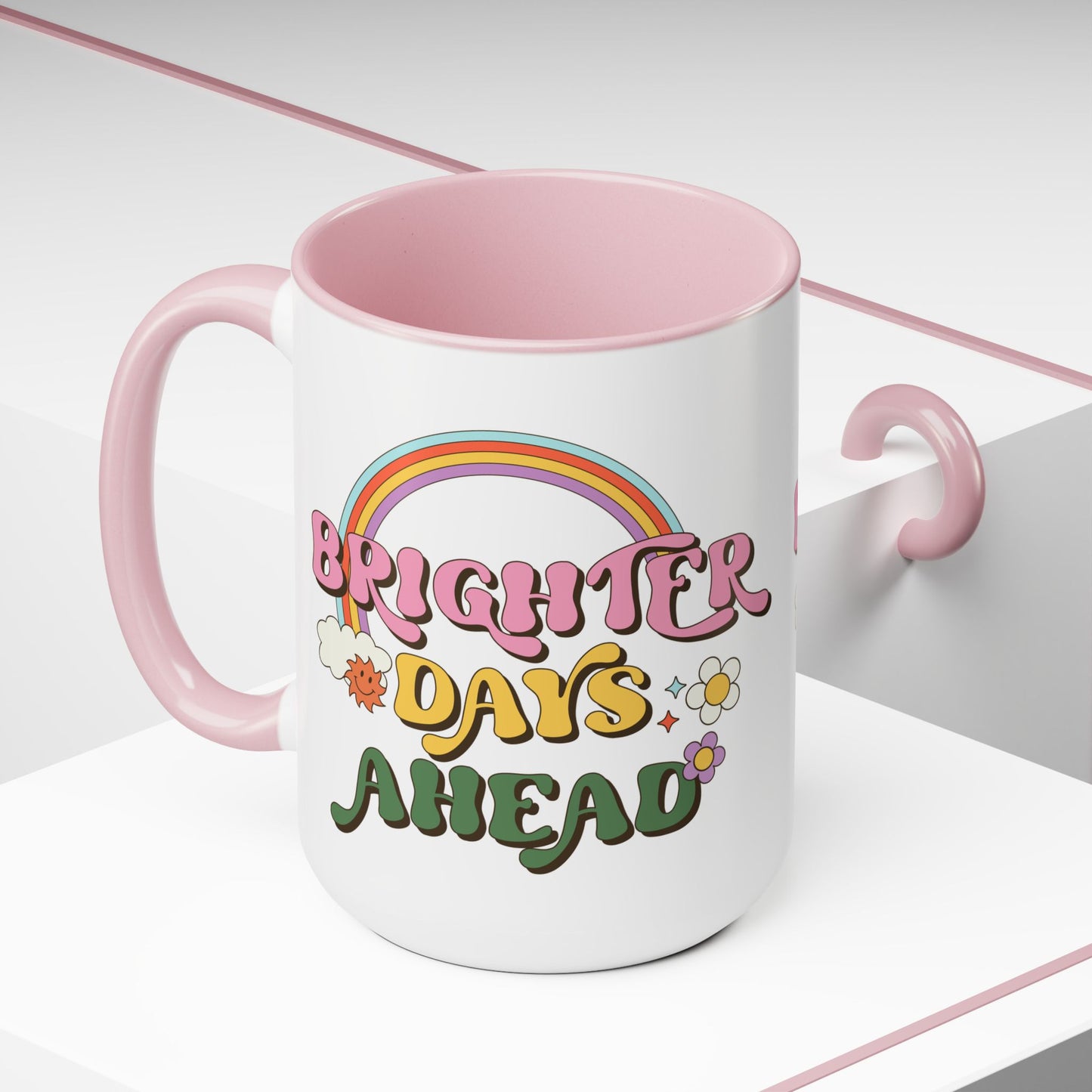 Brighter Days Ahead Coffee Mug – Rainbow Retro Positivity | 15oz Accent