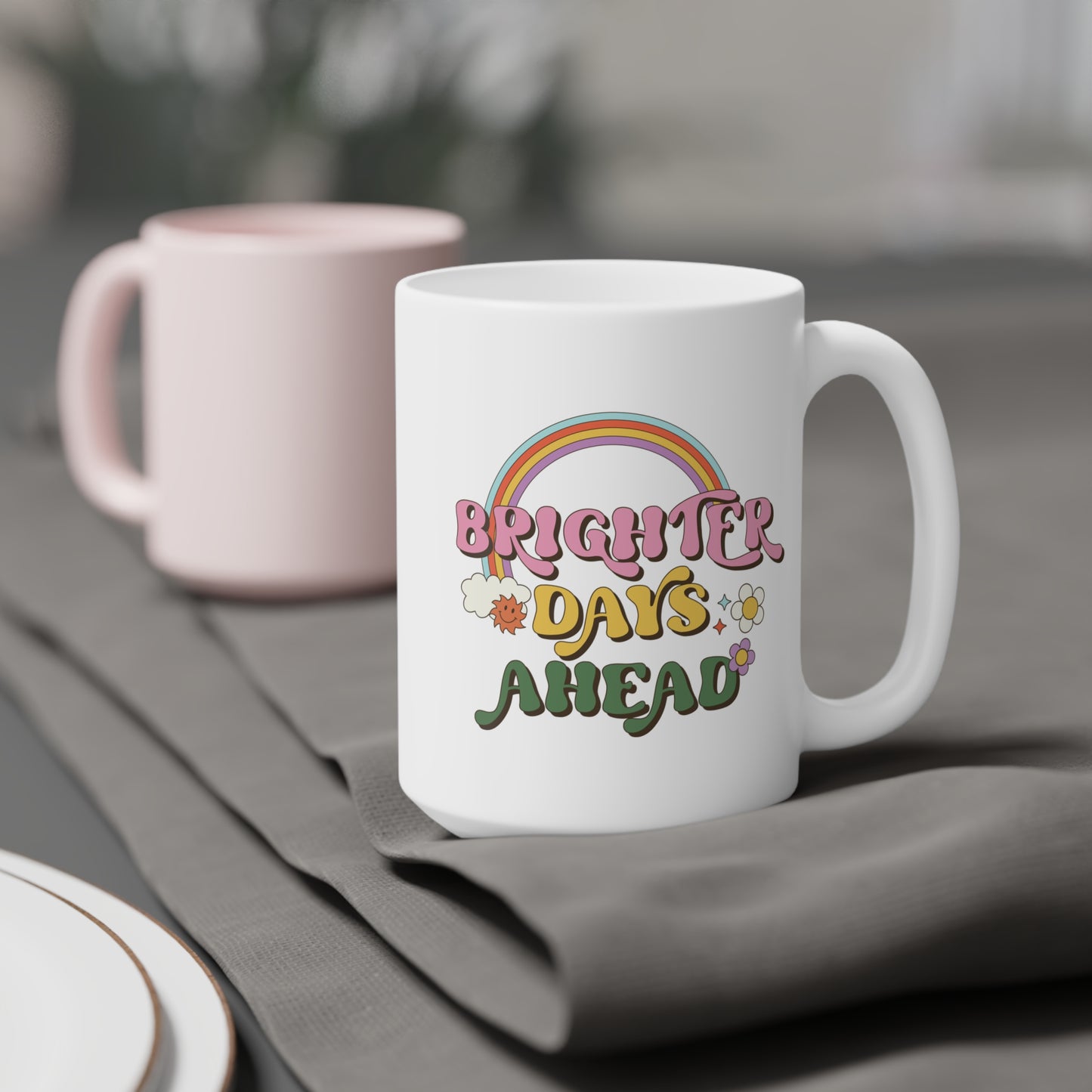 Brighter Days Ahead Coffee Mug – Retro Rainbow Positivity | 20oz