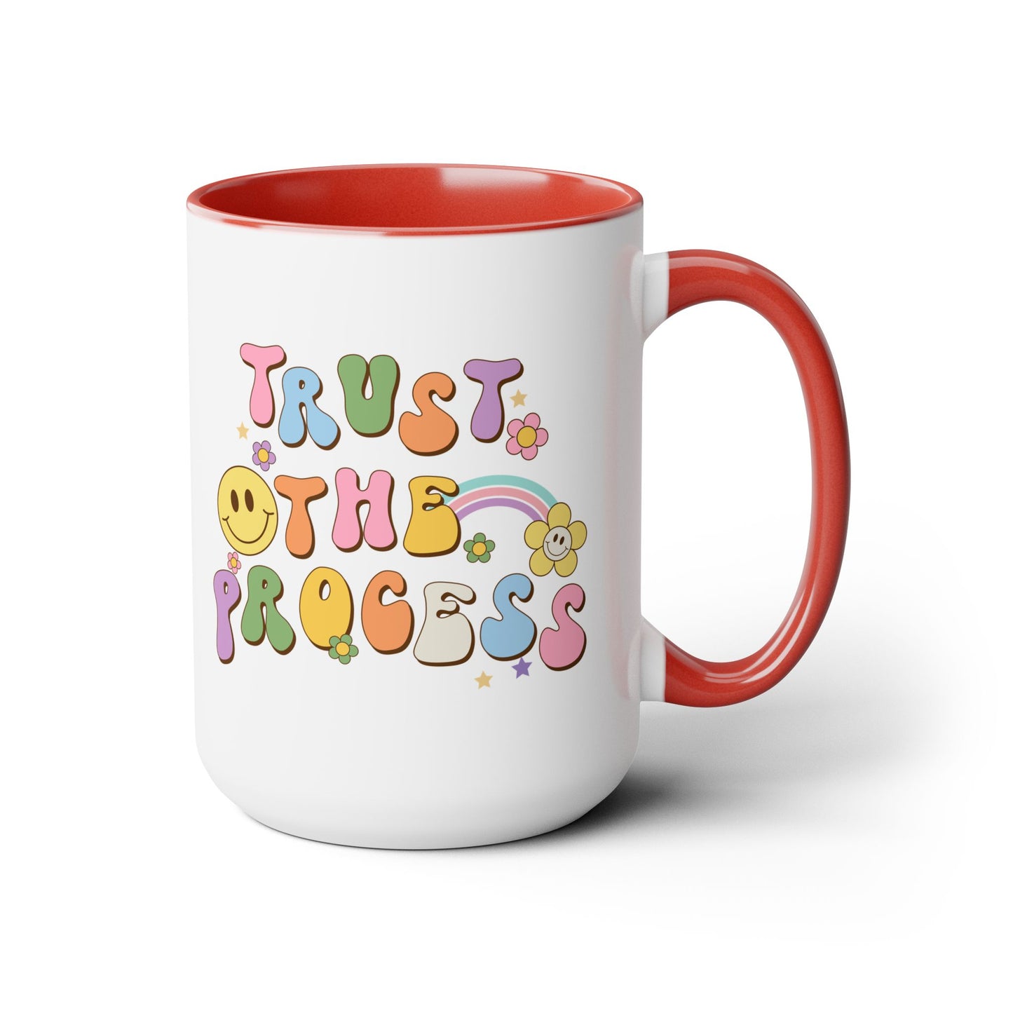 70s Retro Trust the Process Coffee Mug 15oz - Funky Multi-Color Ceramic Cup - Inspirational Motivation Drinkware - Gift for Goal Setters