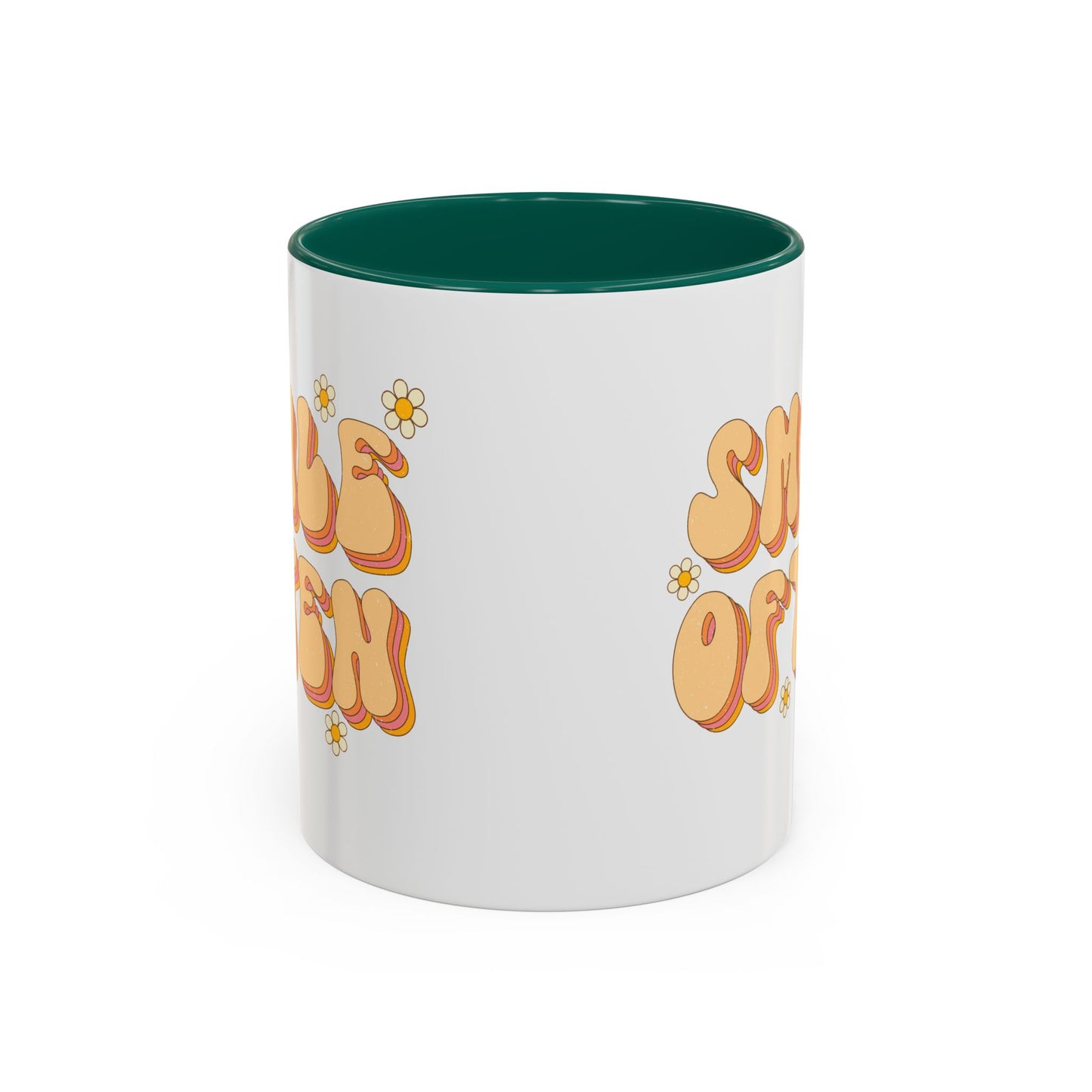 Smile Often Accent Mug – Retro Daisy Letters | 11oz 15oz colored Handle