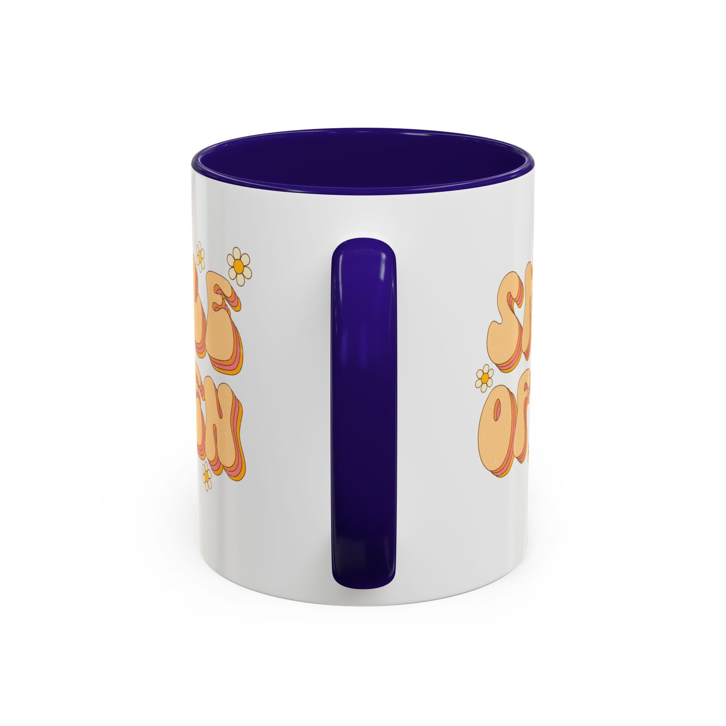 Smile Often Accent Mug – Retro Daisy Letters | 11oz 15oz colored Handle