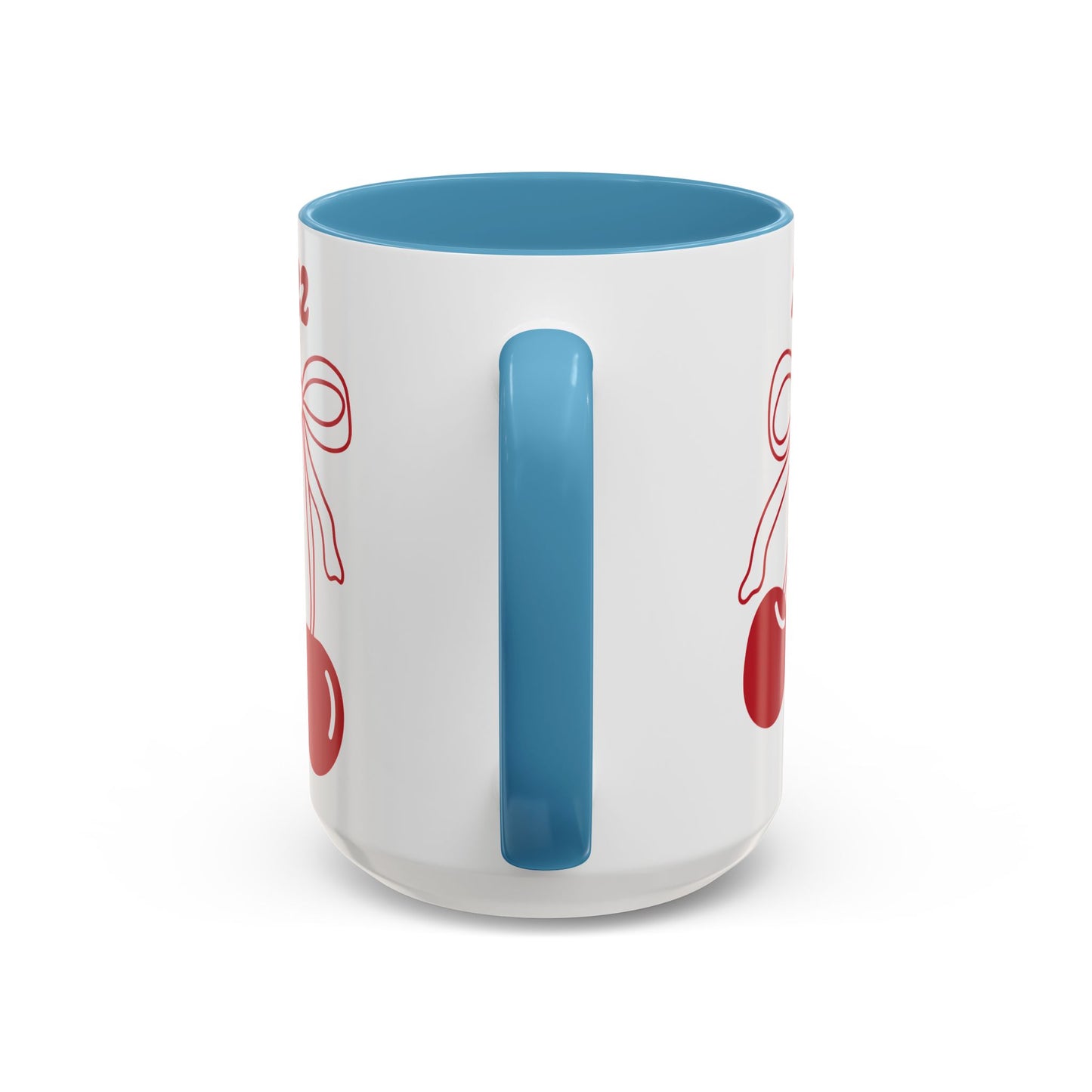 222 Angel Number Cherries Accent Mug – Coquette Bow Kawaii Coffee Mug | 11oz 15oz — Black, Navy, Pink, Red, Light Blue