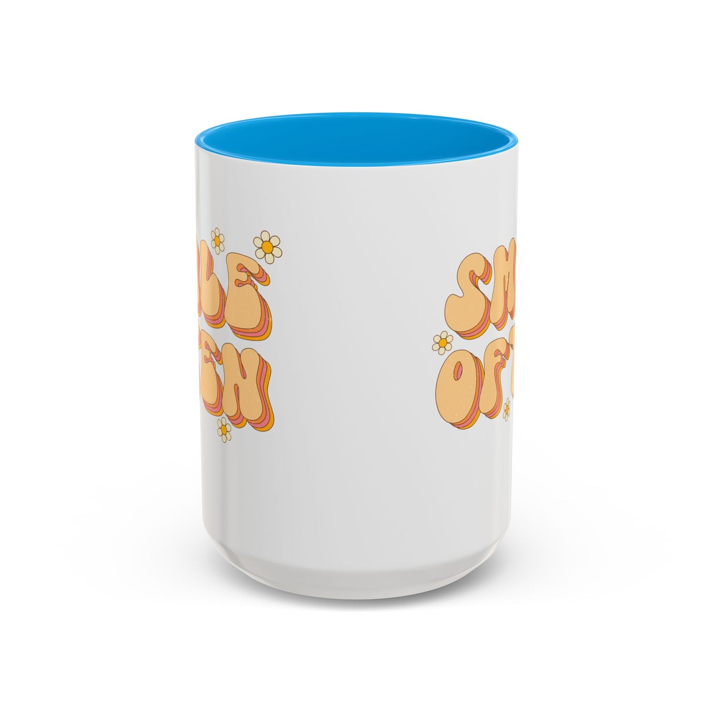 Smile Often Accent Mug – Retro Daisy Letters | 11oz 15oz colored Handle