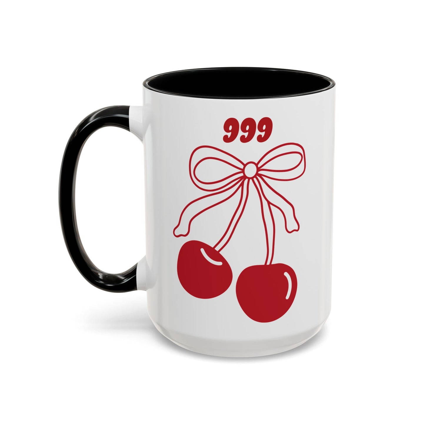 999 Angel Number Cherries Accent Mug – Coquette Bow Kawaii | 11oz 15oz — Black, Navy, Pink, Red, Light Blue, Orange