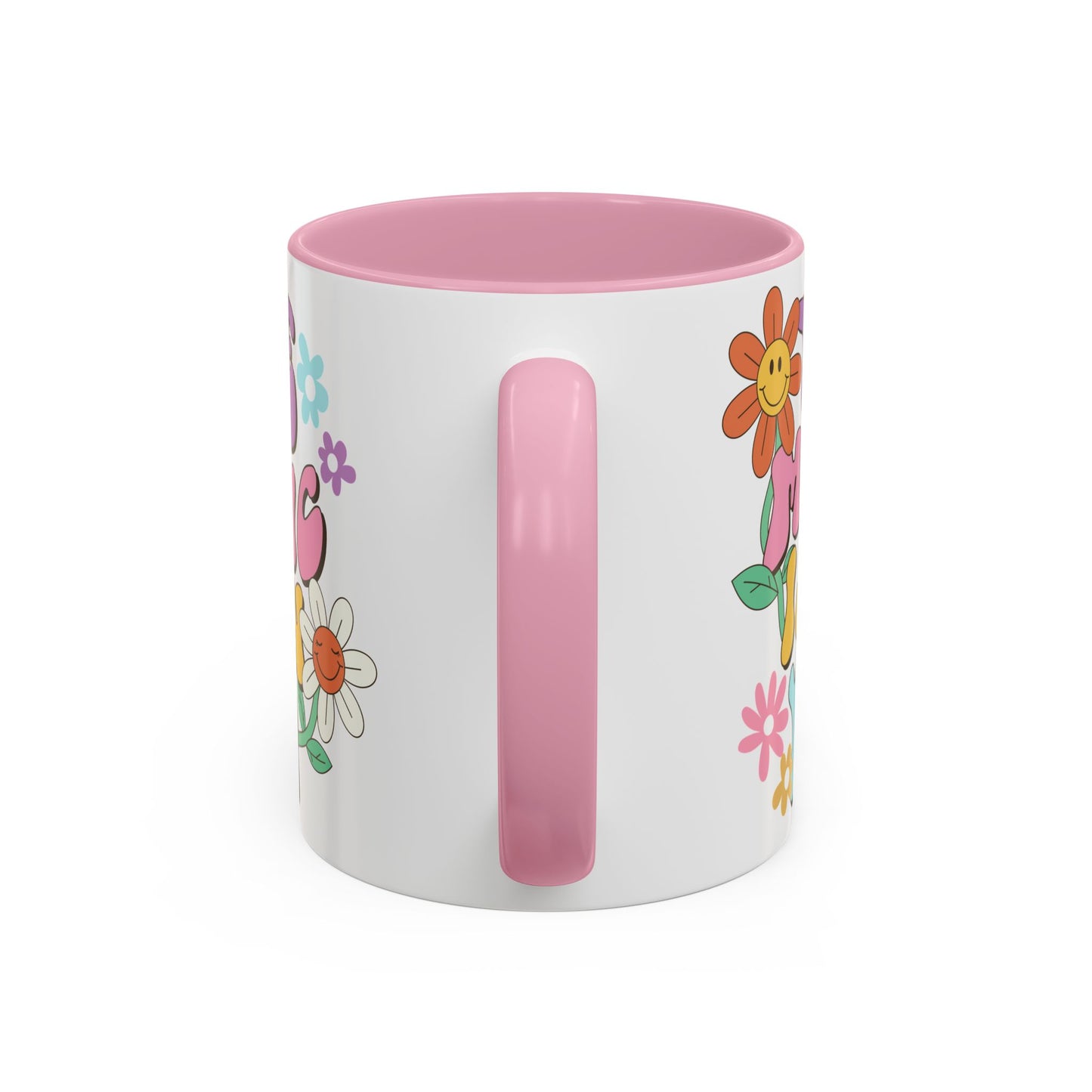 The Magic Is In You Accent Mug – Retro Flower Lettering | 11oz 15oz Colored Handle
