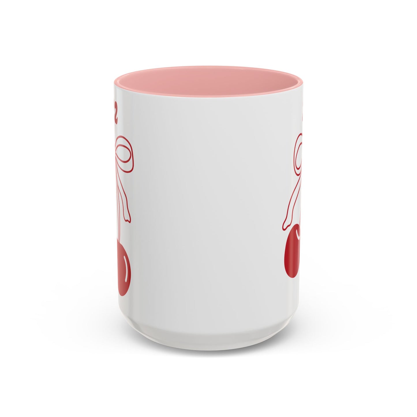 222 Angel Number Cherries Accent Mug – Coquette Bow Kawaii Coffee Mug | 11oz 15oz — Black, Navy, Pink, Red, Light Blue
