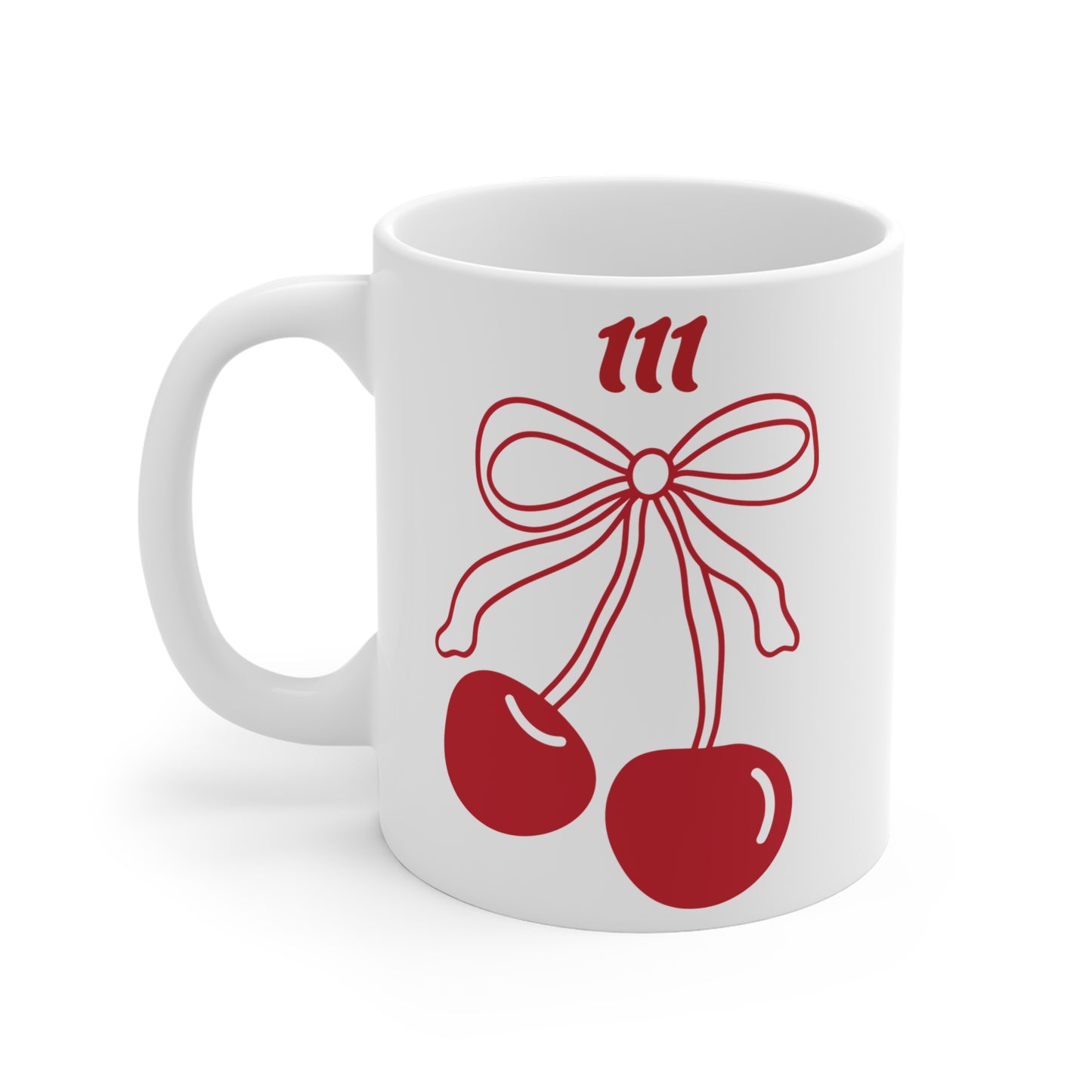 111 Angel Number Cherries Coffee Mug – Coquette Bow Kawaii Coffee Mug | 11oz 15oz 20oz White Ceramic