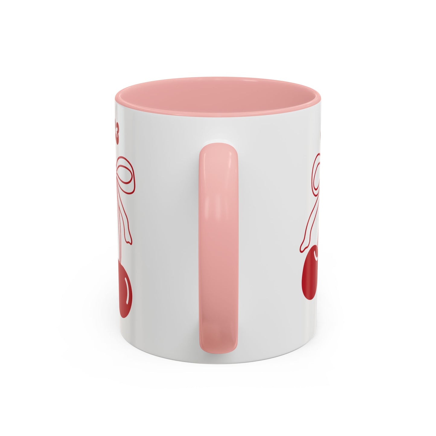 333 Angel Number Cherries Accent Mug – Coquette Bow | Kawaii Coffee Mug | 11oz 15oz — Black, Red, Navy, Pink, Light Blue
