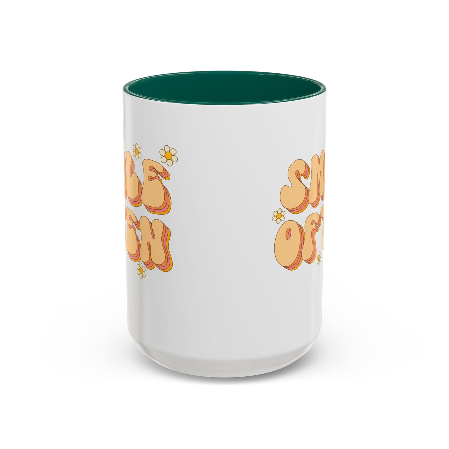 Smile Often Accent Mug – Retro Daisy Letters | 11oz 15oz colored Handle