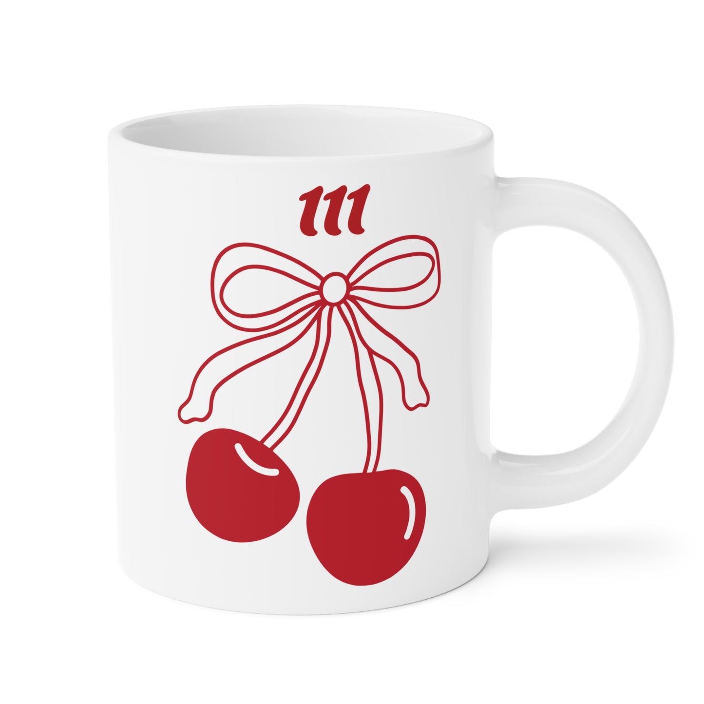 111 Angel Number Cherries Coffee Mug – Coquette Bow Kawaii Coffee Mug | 11oz 15oz 20oz White Ceramic