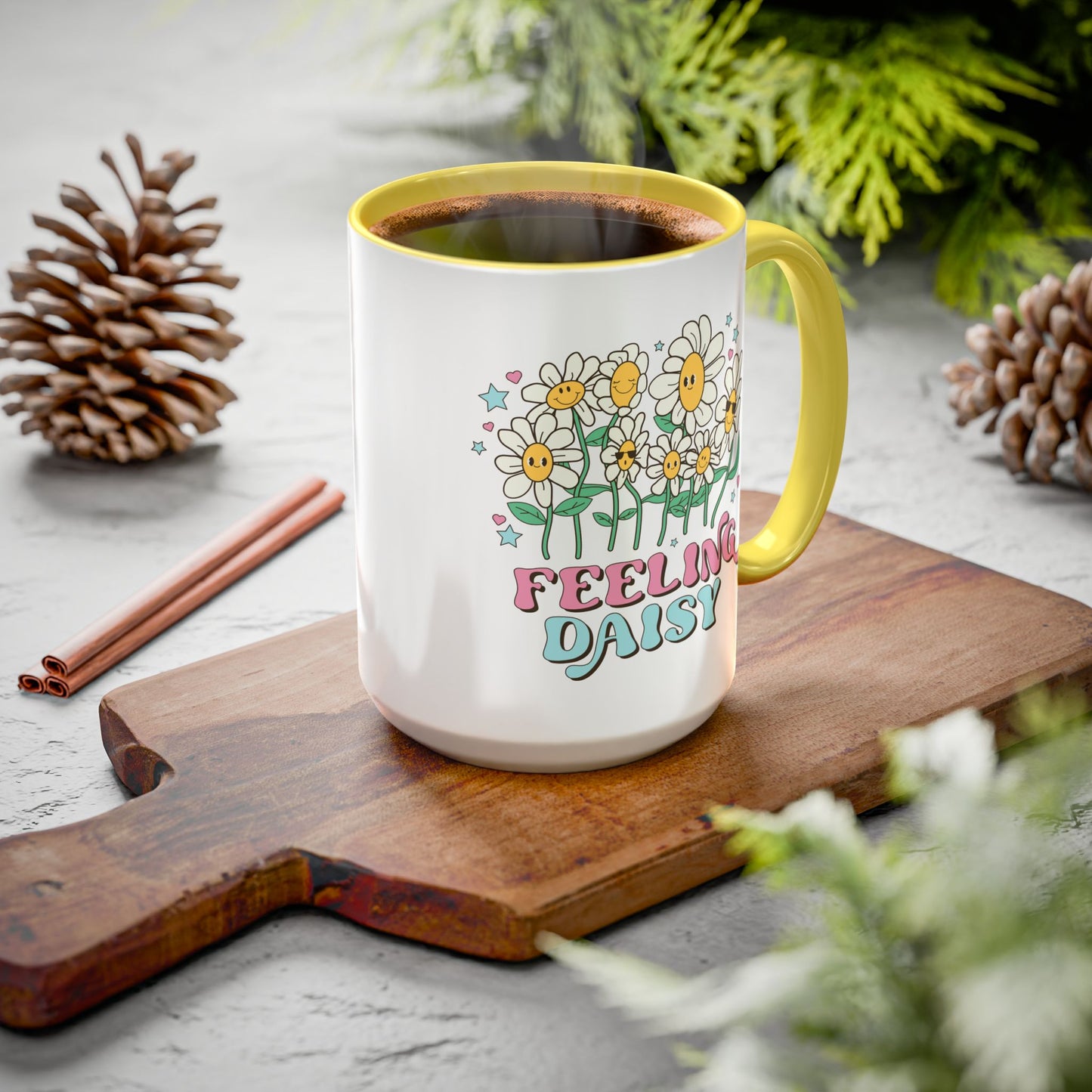 Feeling Daisy – Groovy Floral Accent Mug (11oz/15oz)