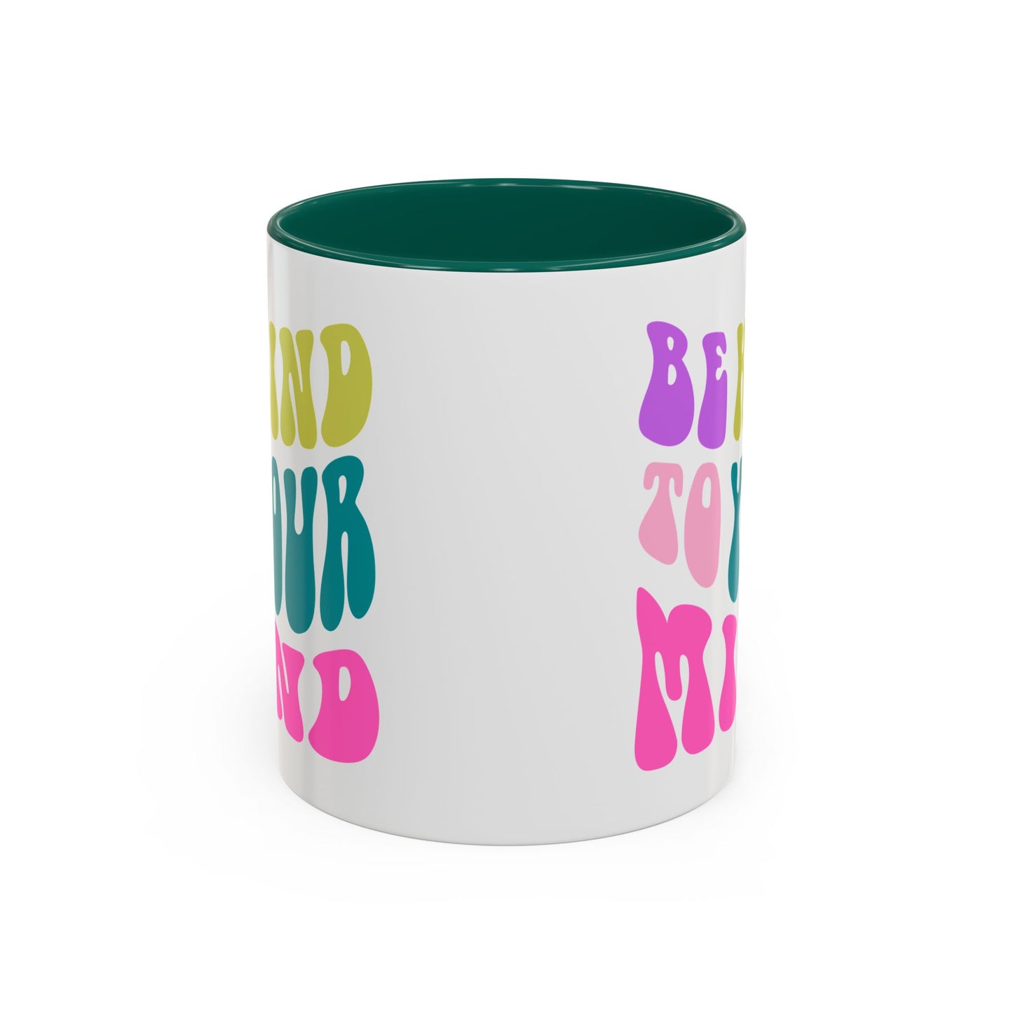 Be Kind To Your Mind Accent Mug – Retro Rainbow Letters | 11oz 15oz Colored Handle