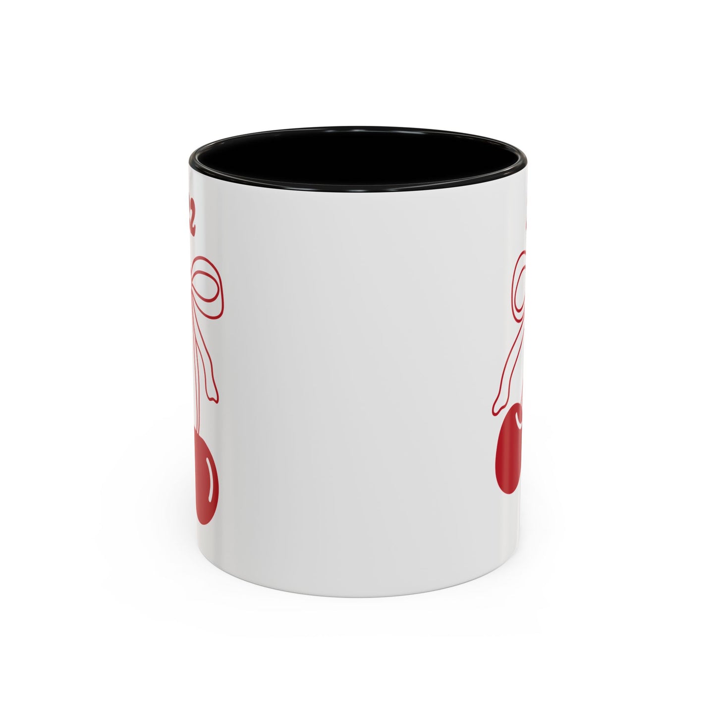 222 Angel Number Cherries Accent Mug – Coquette Bow Kawaii Coffee Mug | 11oz 15oz — Black, Navy, Pink, Red, Light Blue
