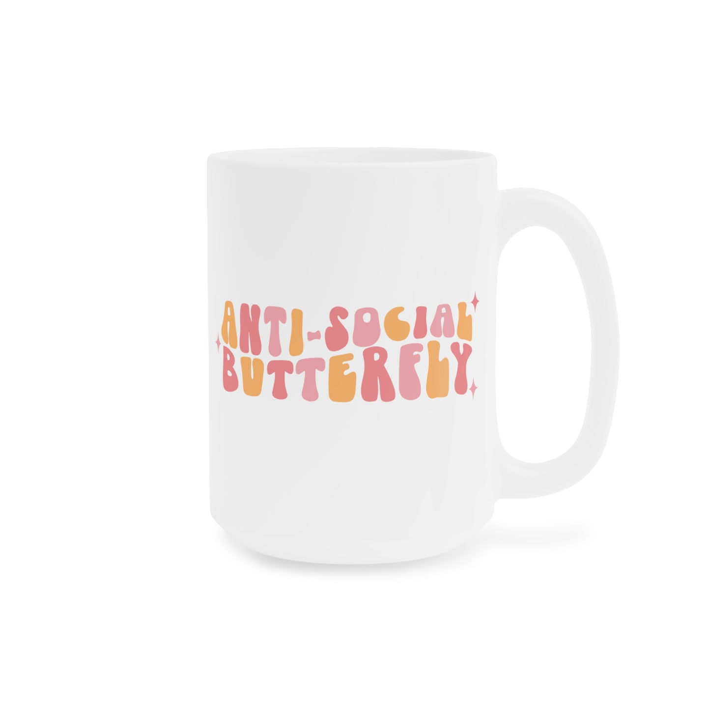 Retro 70s Anti-Social Butterfly Coffee Mug - Groovy Funny Introvert Cup | 11oz 15oz 20oz or 15oz Accent
