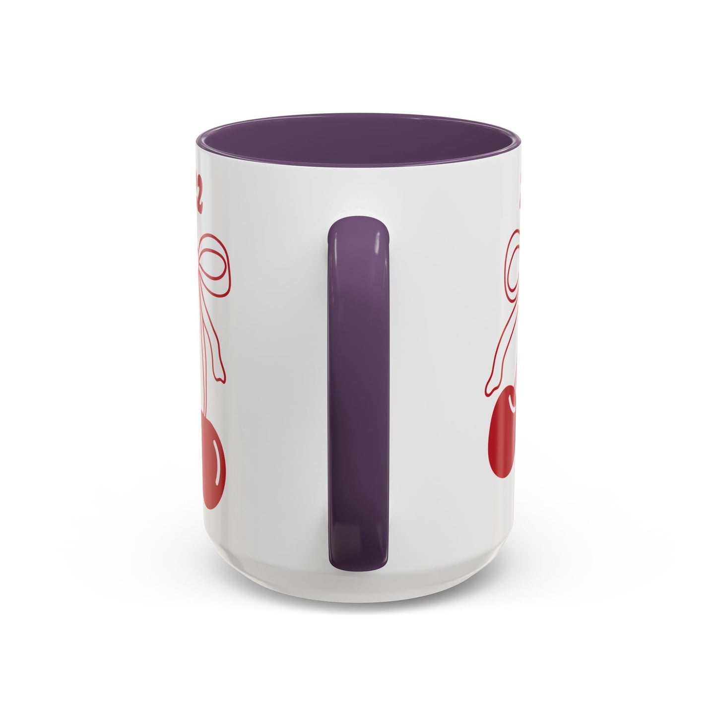 222 Angel Number Cherries Accent Mug – Coquette Bow Kawaii Coffee Mug | 11oz 15oz — Black, Navy, Pink, Red, Light Blue