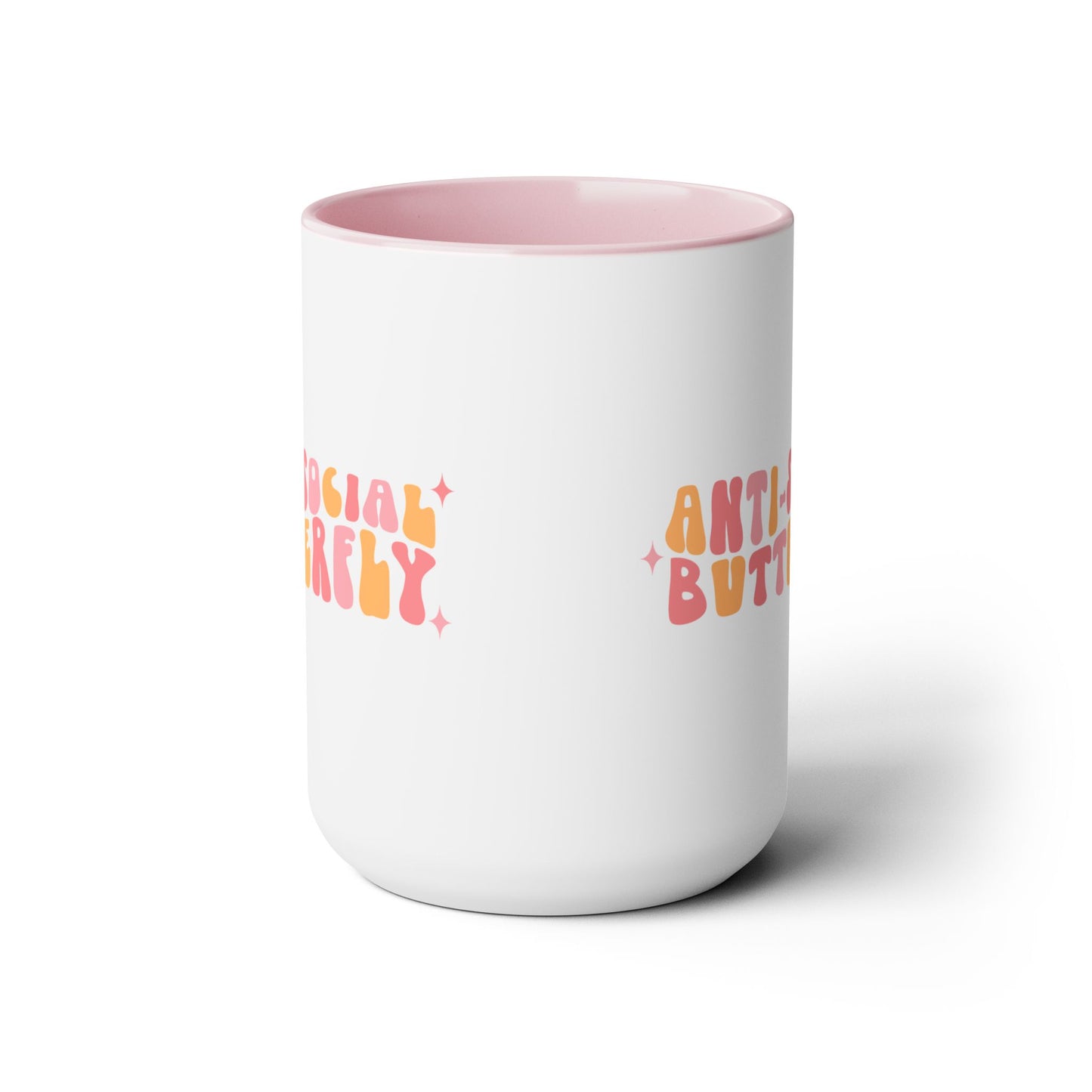 Anti-Social Butterfly Coffee Mug – Retro 70s Wavy Type | 15oz Accent