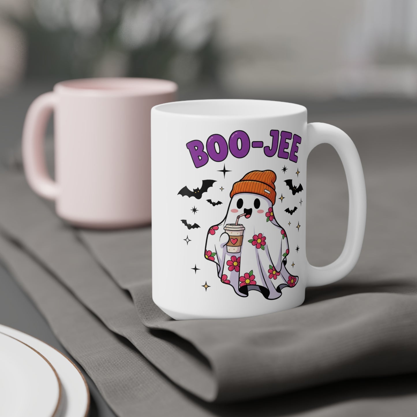 Boo-Jee Ghost Coffee Mug – White Ceramic | Halloween Groovy Vibes
