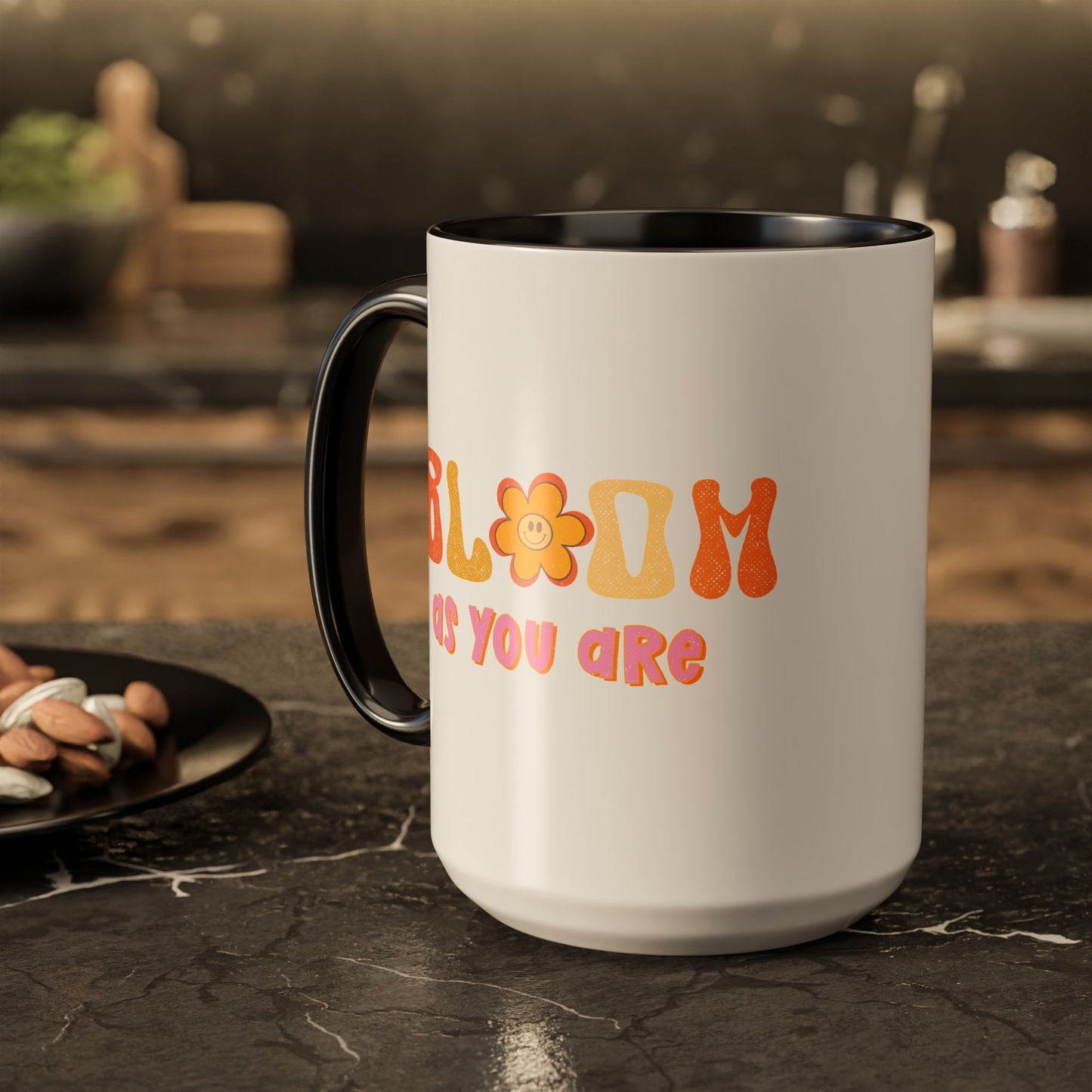 Bloom As You Are Accent Mug – Smiley Flower | 11oz 15oz Colored Handle
