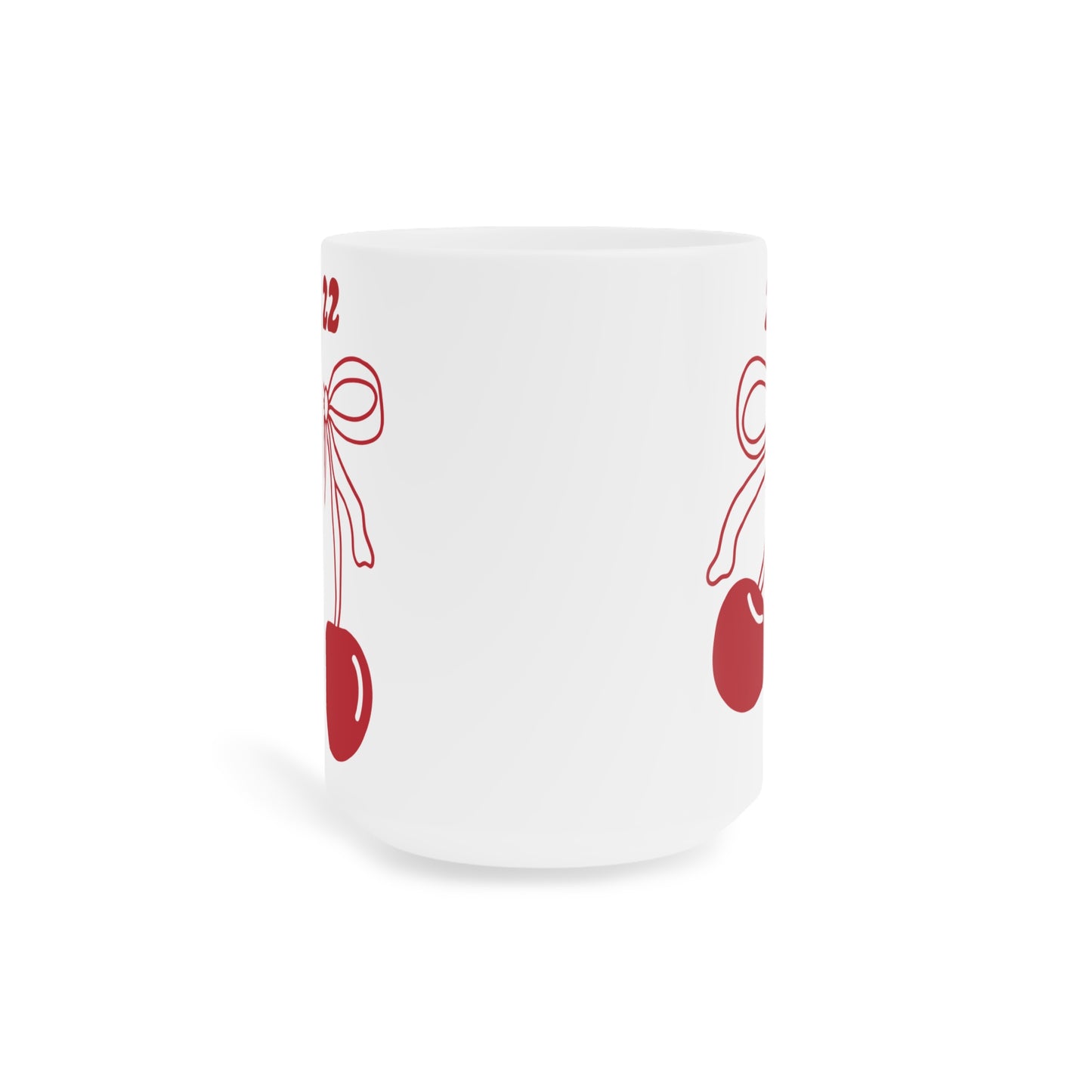 222 Angel Number Cherries Coffee Mug – Coquette Bow Minimal | Kawaii Coffee Mug | 11oz 15oz 20oz White Ceramic
