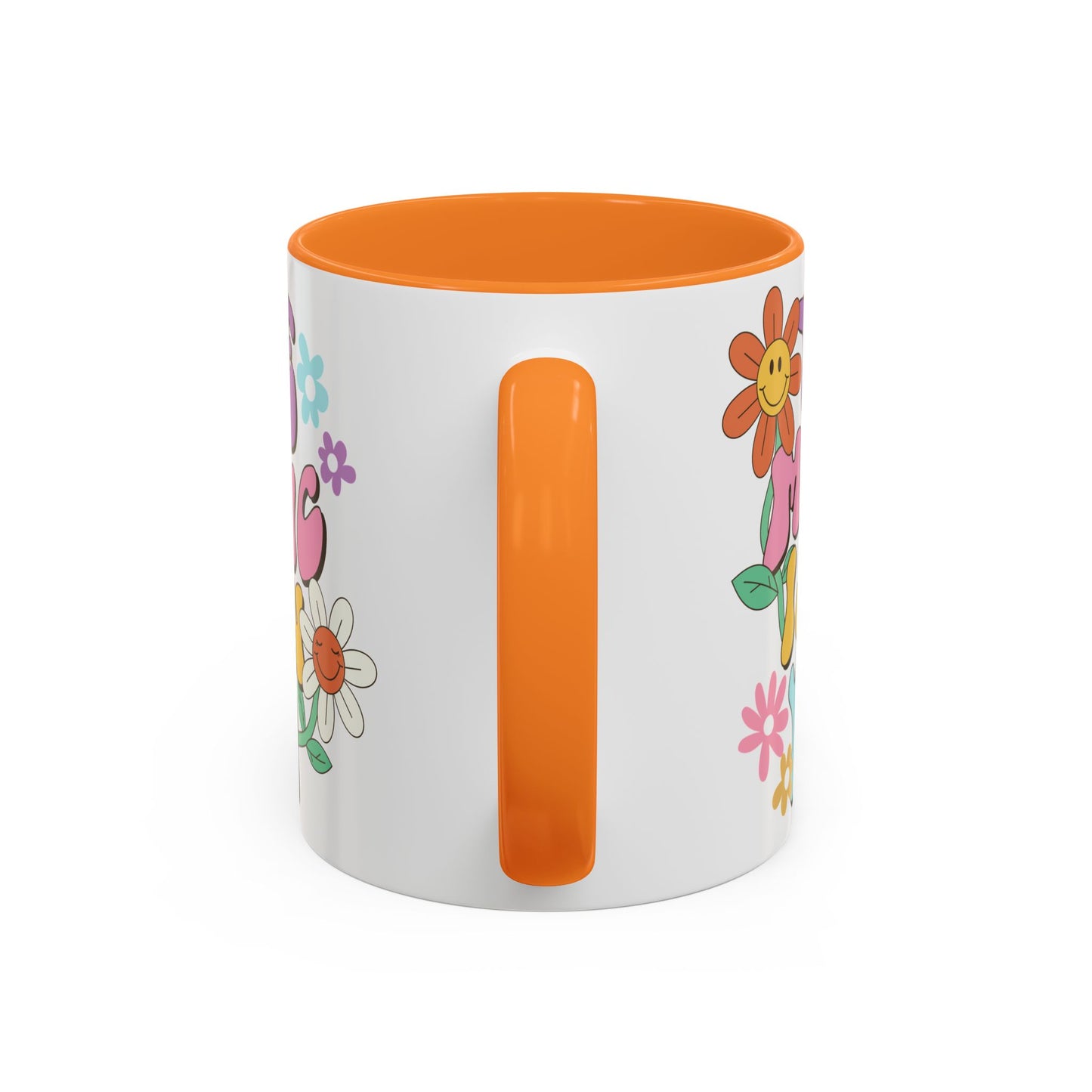 The Magic Is In You Accent Mug – Retro Flower Lettering | 11oz 15oz Colored Handle