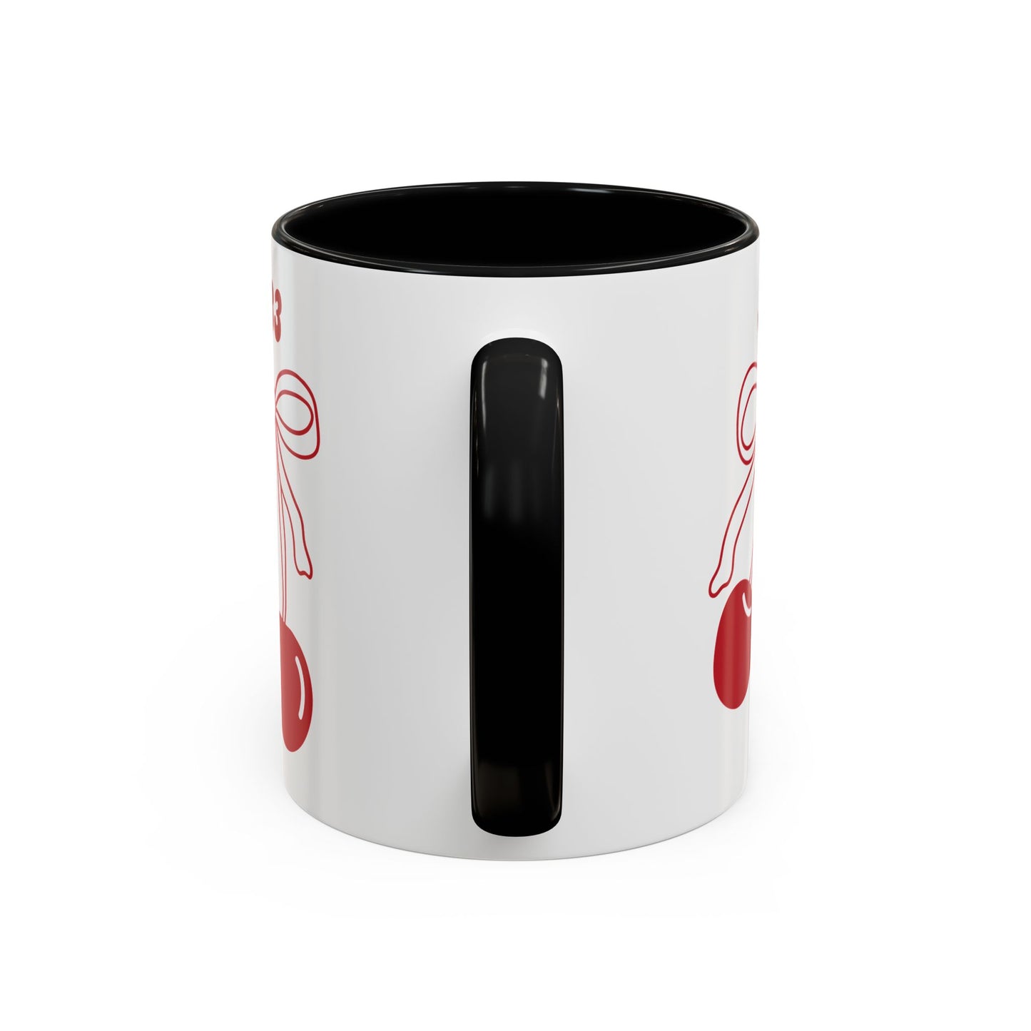 333 Angel Number Cherries Accent Mug – Coquette Bow | Kawaii Coffee Mug | 11oz 15oz — Black, Red, Navy, Pink, Light Blue