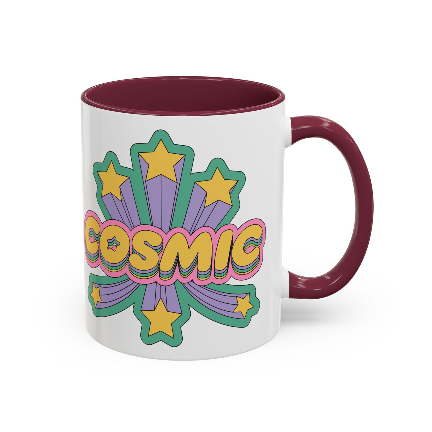 COSMIC Accent Mug – Retro Stars Burst | 11oz 15oz Colored Handle