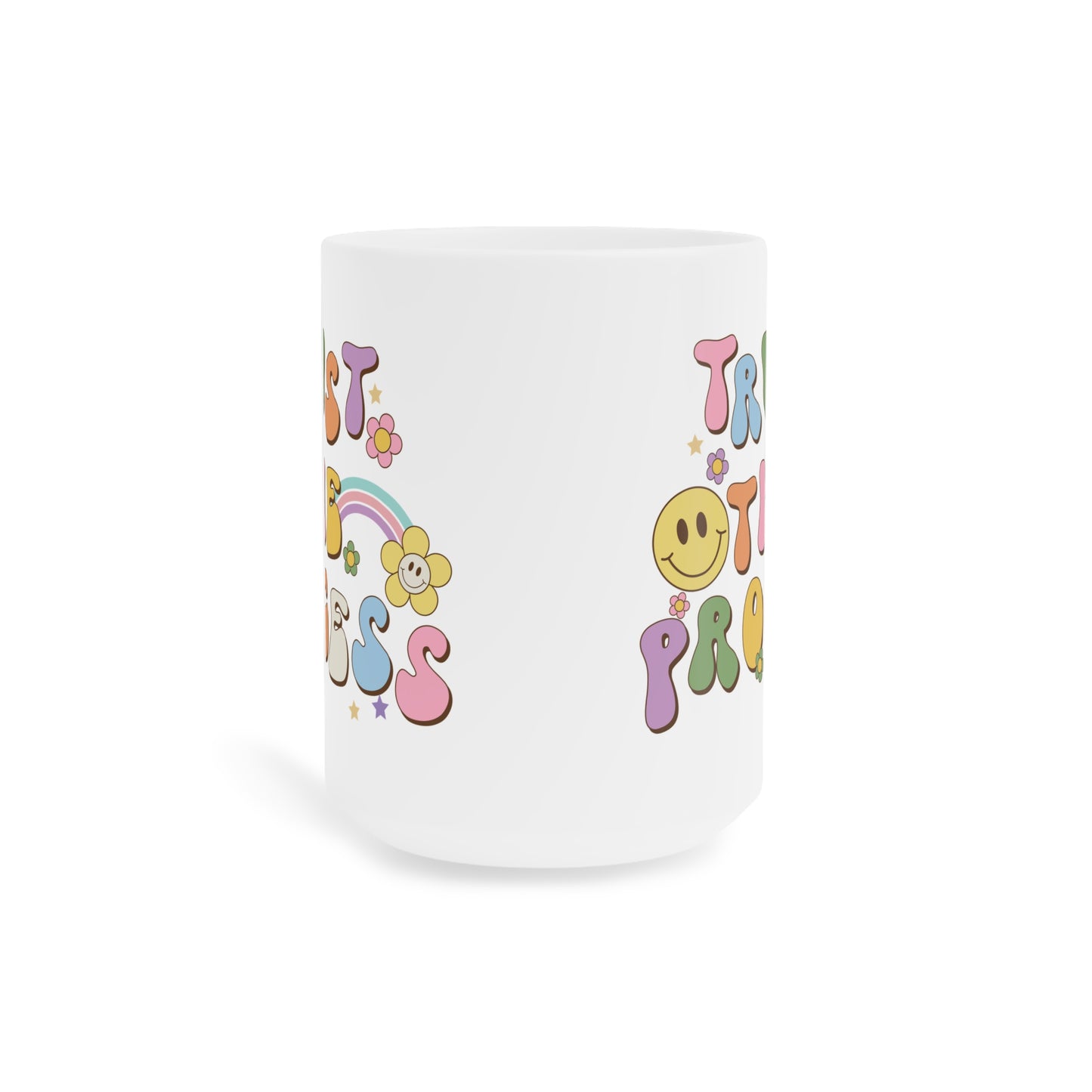 70s Retro Trust the Process Coffee Mug 20oz - Funky Multi-Color Ceramic Cup - Inspirational Motivation Drinkware - Gift for Goal Setters