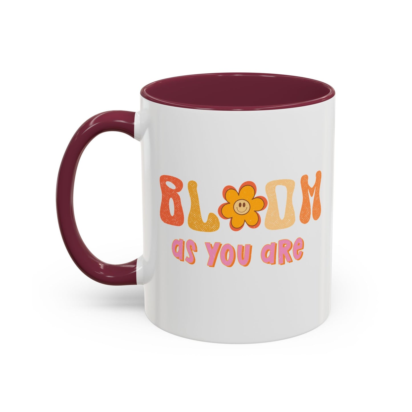 Bloom As You Are Accent Mug – Smiley Flower | 11oz 15oz Colored Handle