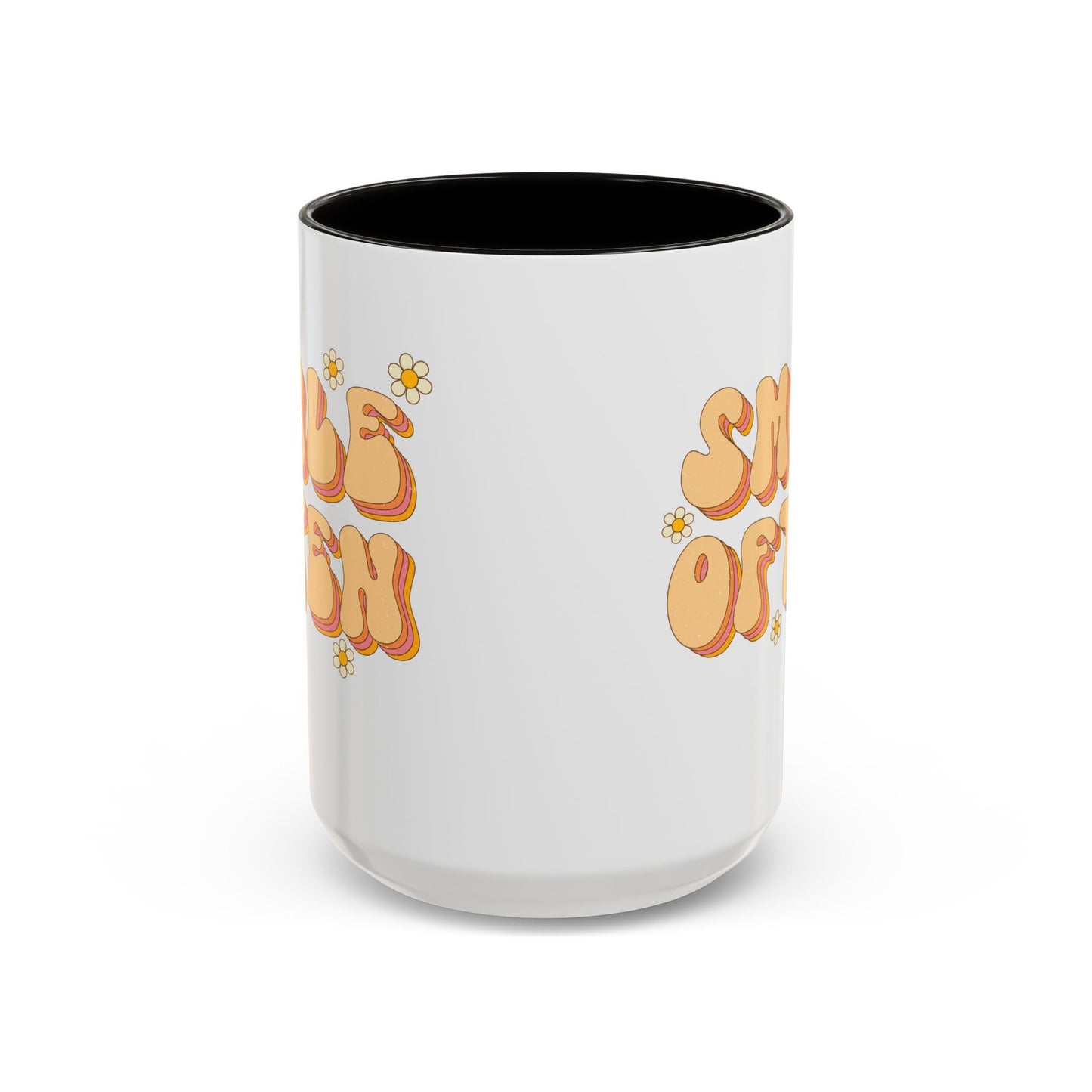 Smile Often Accent Mug – Retro Daisy Letters | 11oz 15oz colored Handle