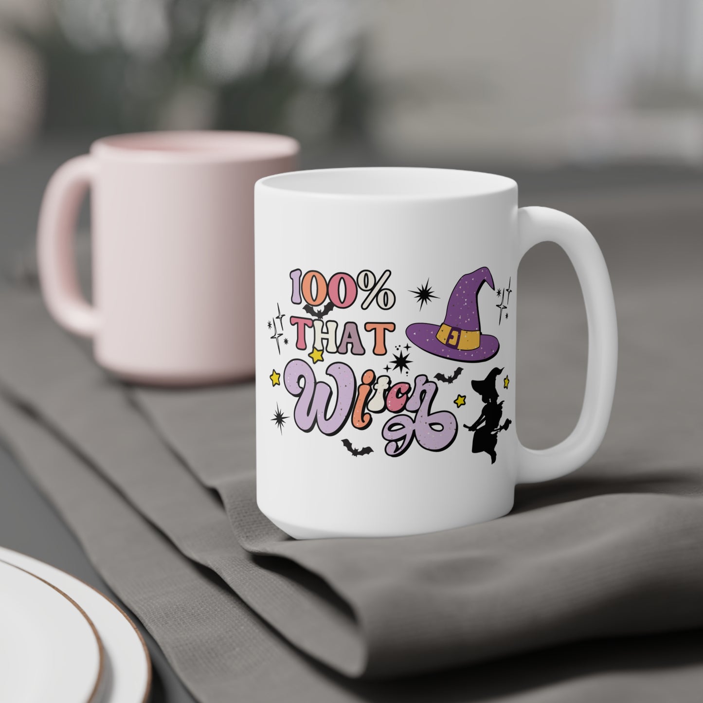 100% That Witch Coffee Mug – White Ceramic | Halloween Groovy Vibes