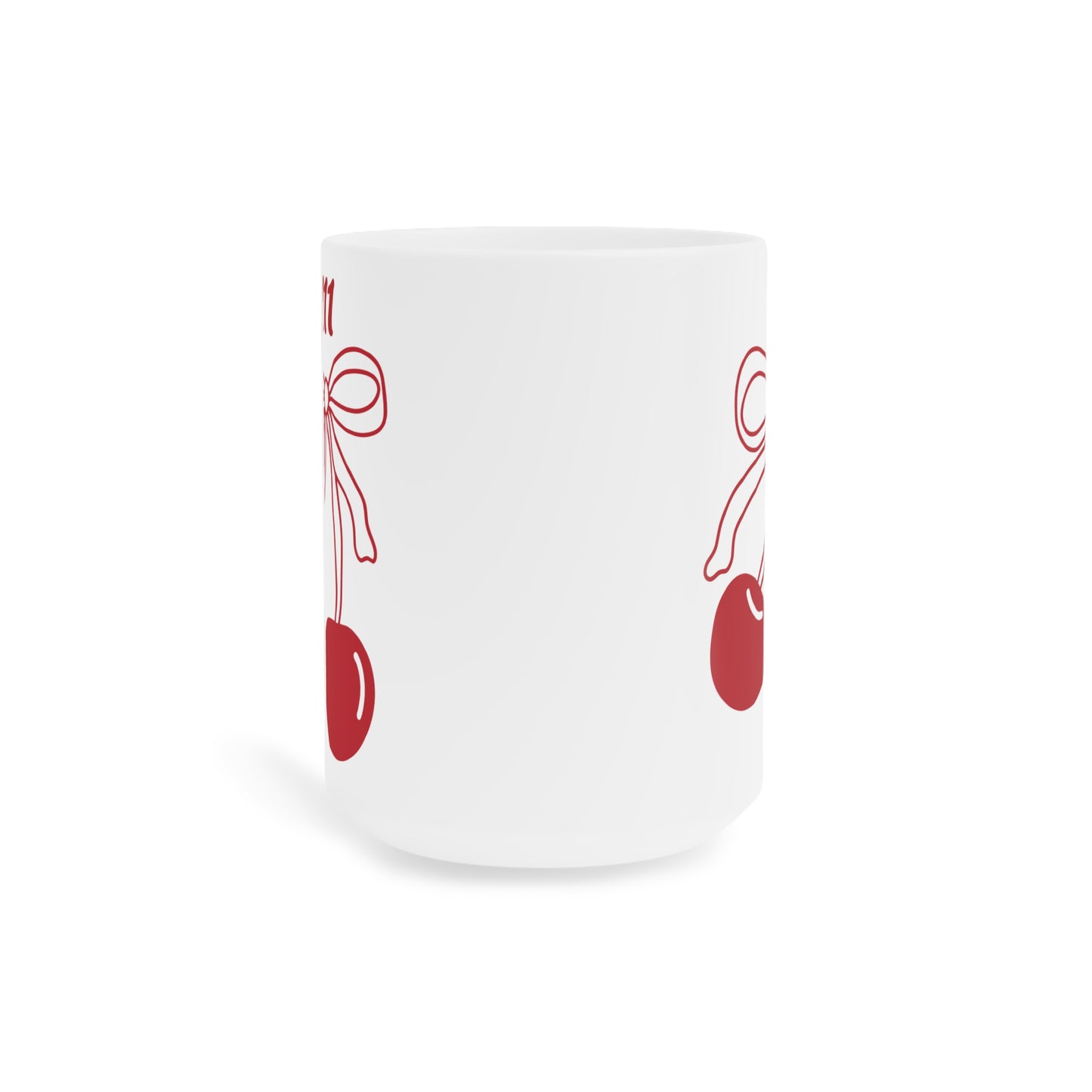 111 Angel Number Cherries Coffee Mug – Coquette Bow Kawaii Coffee Mug | 11oz 15oz 20oz White Ceramic