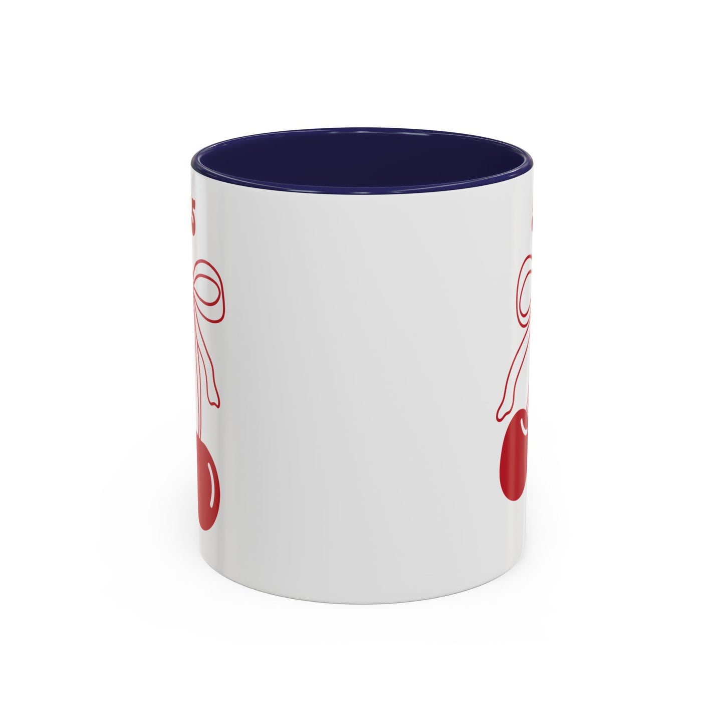 555 Angel Number Cherries Accent Mug – Coquette Bow Kawaii | 11oz 15oz — Pink, Red, Navy, Light Blue, Orange, Purple, Yellow