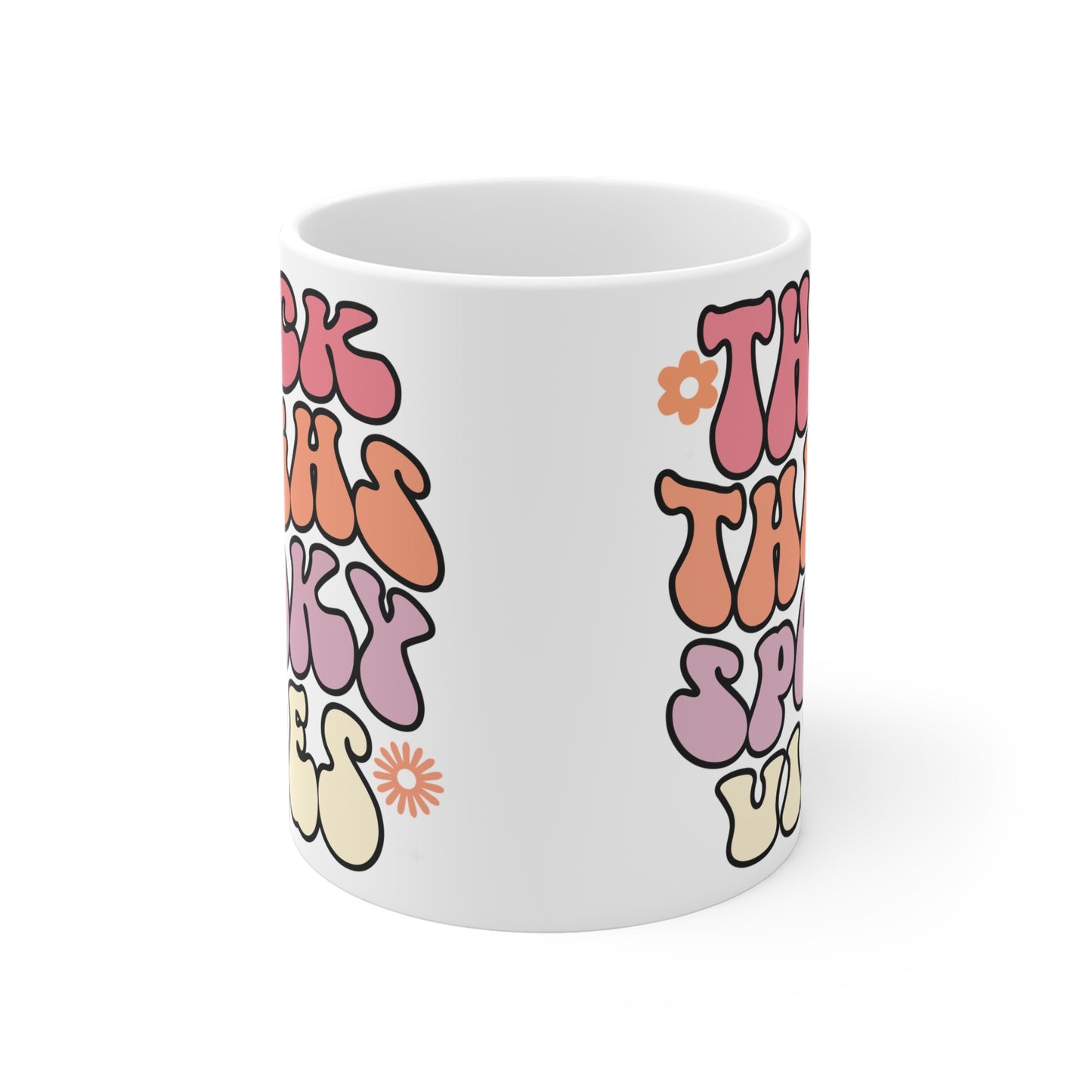 Thick Thighs Spooky Vibes Coffee Mug – White Ceramic | Halloween Groovy Vibes