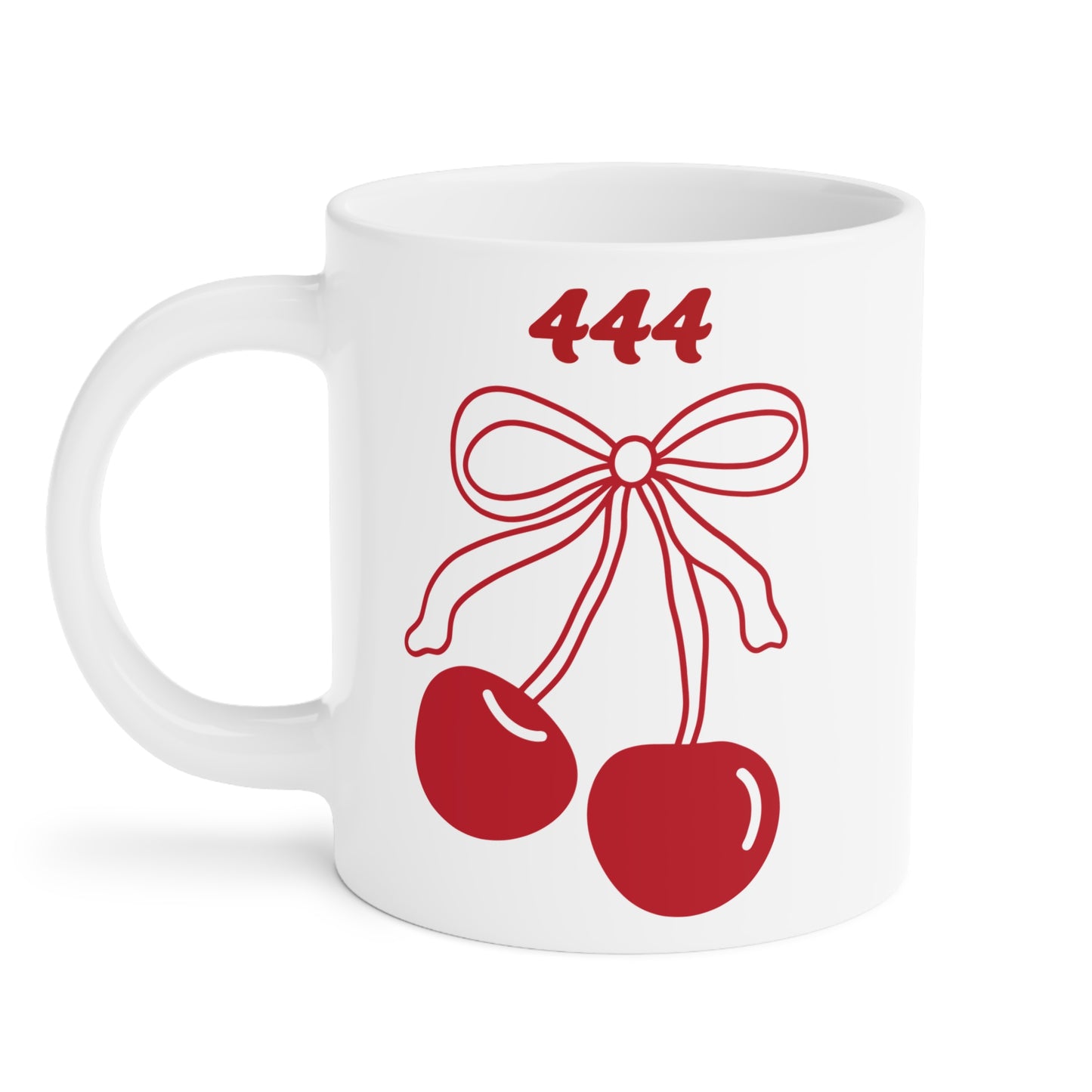 444 Angel Number Cherries Coffee Mug – Coquette Bow Kawaii | 11oz 15oz 20oz White Ceramic