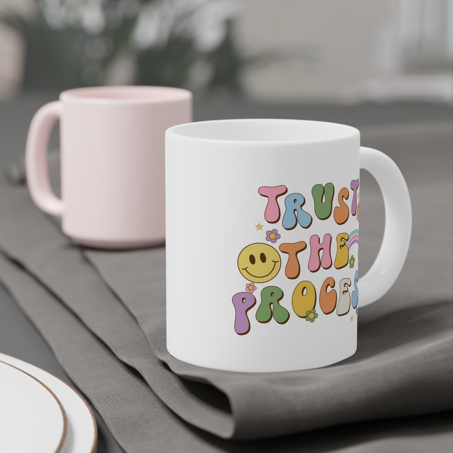 70s Retro Trust the Process Coffee Mug 20oz - Funky Multi-Color Ceramic Cup - Inspirational Motivation Drinkware - Gift for Goal Setters