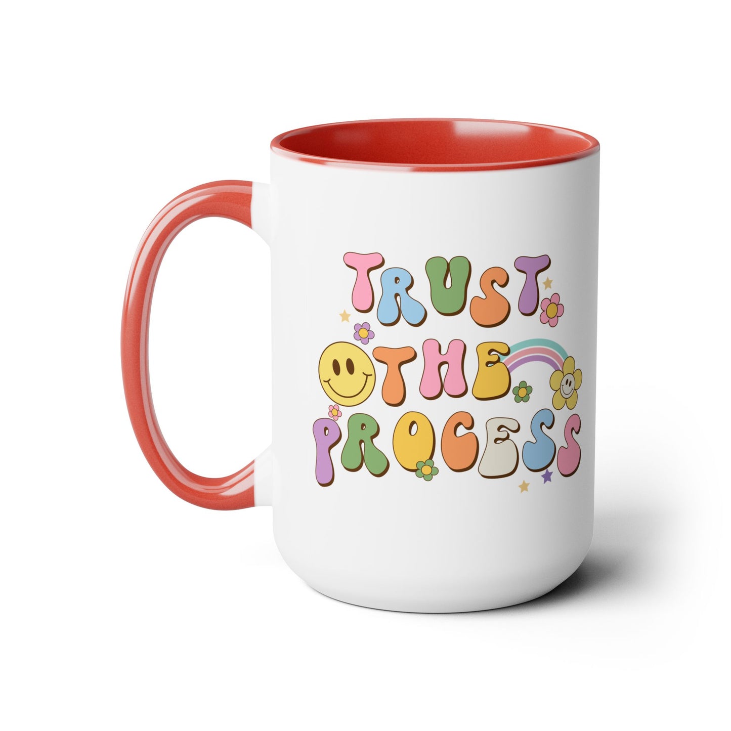 70s Retro Trust the Process Coffee Mug 15oz - Funky Multi-Color Ceramic Cup - Inspirational Motivation Drinkware - Gift for Goal Setters