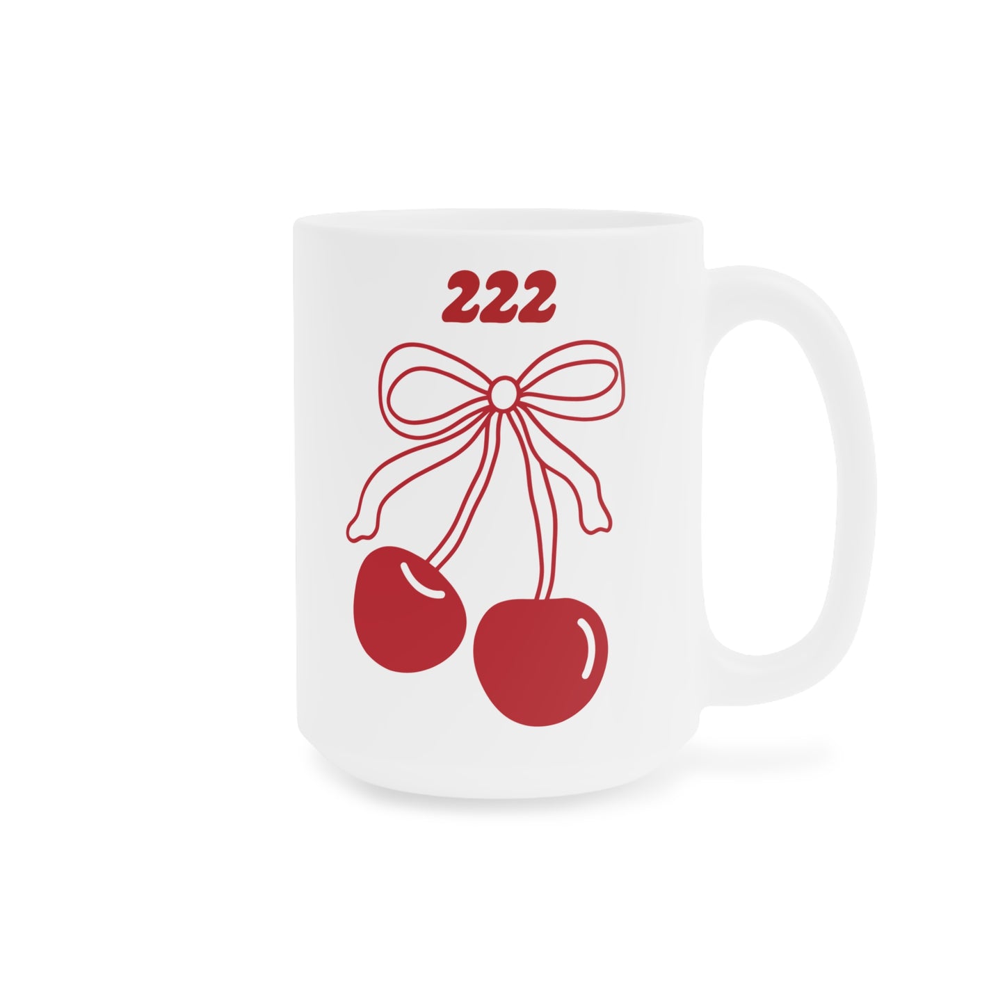 222 Angel Number Cherries Coffee Mug – Coquette Bow Minimal | Kawaii Coffee Mug | 11oz 15oz 20oz White Ceramic