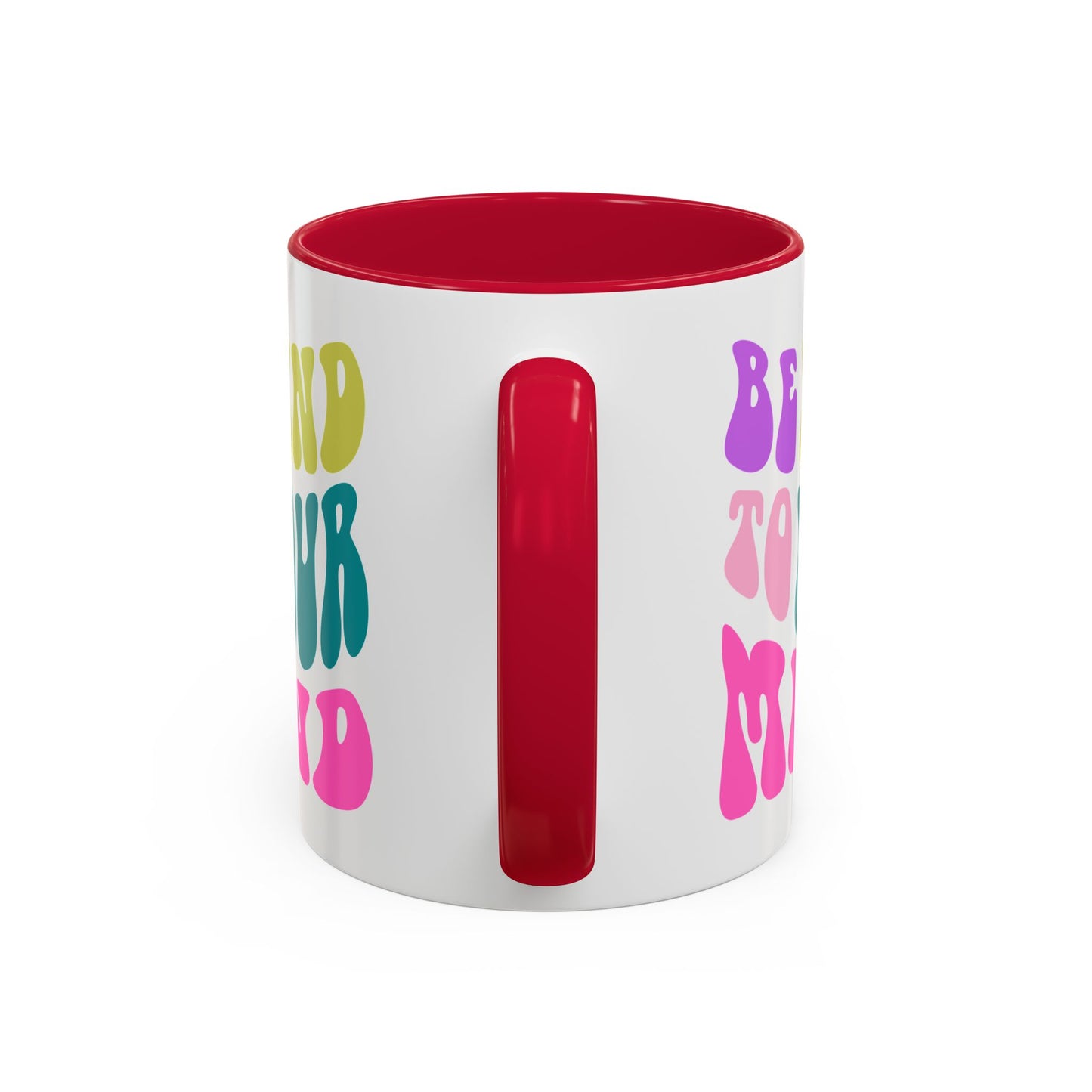 Be Kind To Your Mind Accent Mug – Retro Rainbow Letters | 11oz 15oz Colored Handle