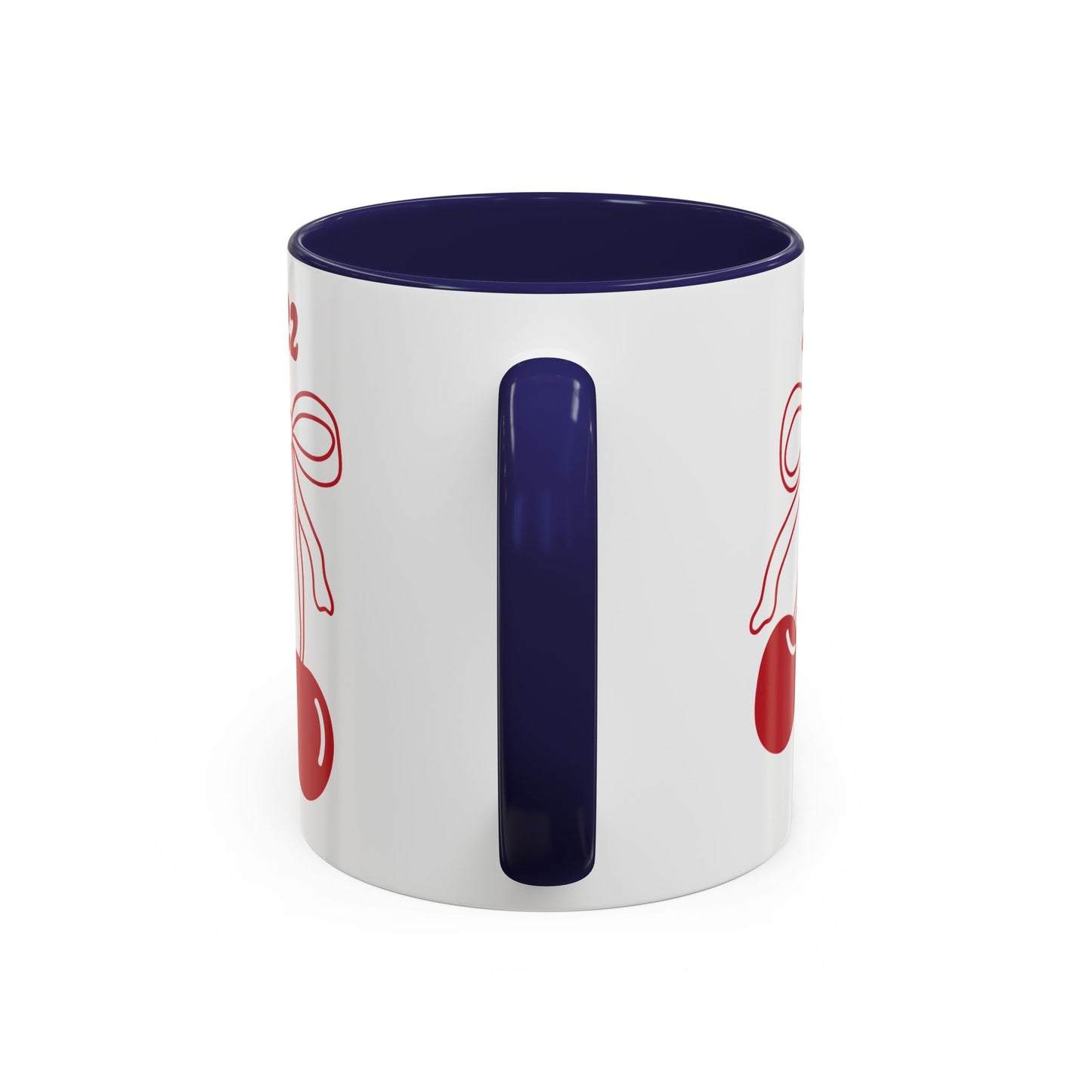 222 Angel Number Cherries Accent Mug – Coquette Bow Kawaii Coffee Mug | 11oz 15oz — Black, Navy, Pink, Red, Light Blue