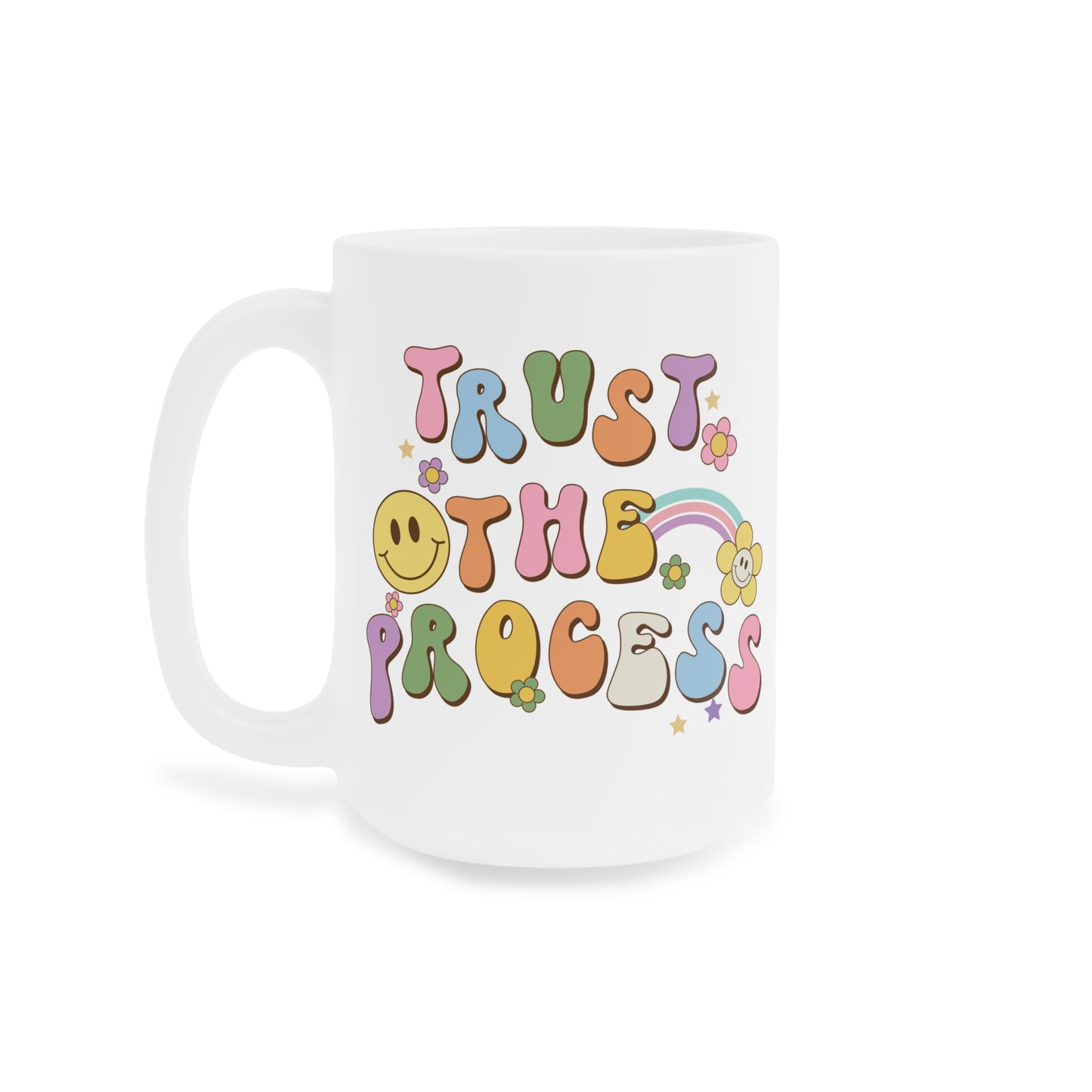 70s Retro Trust the Process Coffee Mug 20oz - Funky Multi-Color Ceramic Cup - Inspirational Motivation Drinkware - Gift for Goal Setters