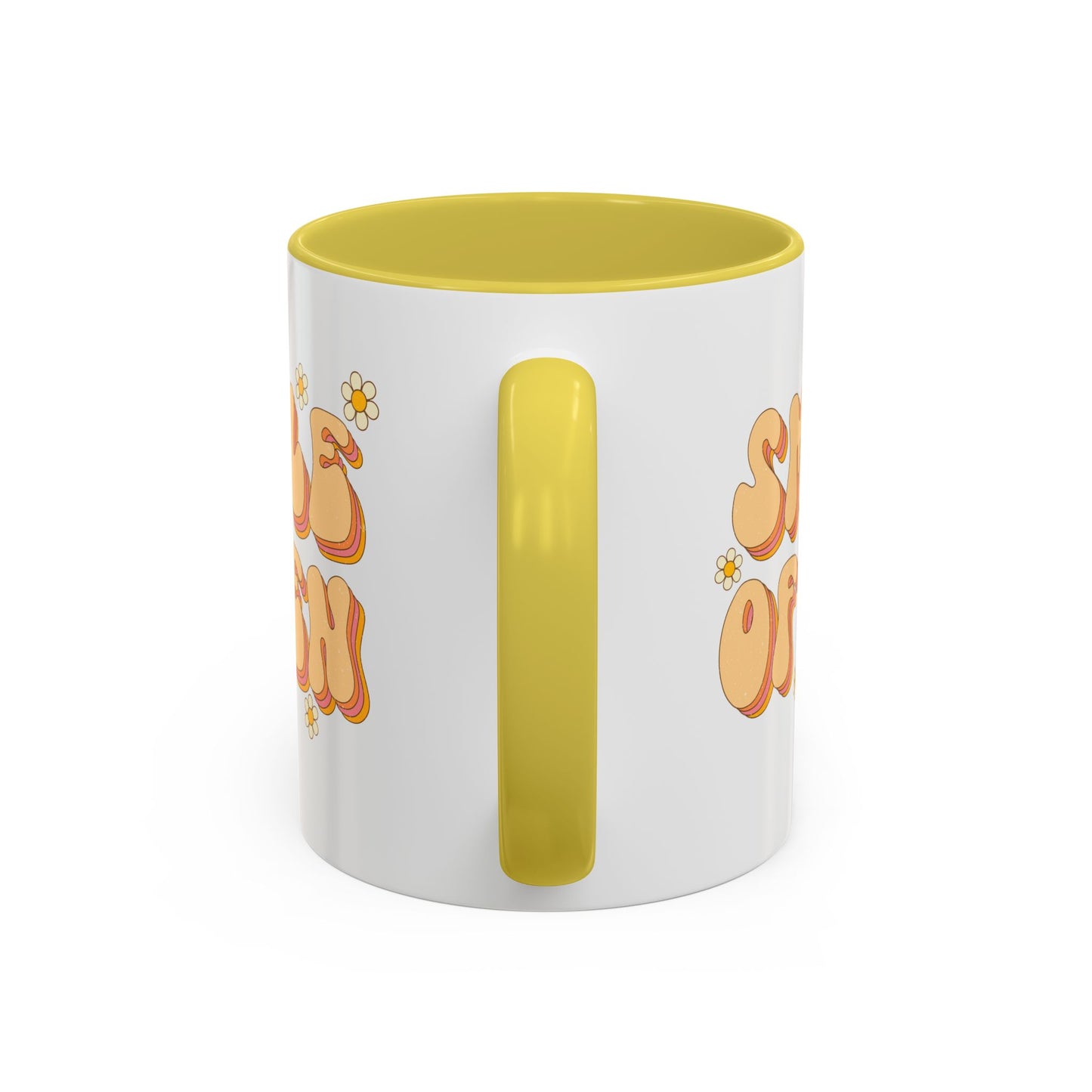 Smile Often Accent Mug – Retro Daisy Letters | 11oz 15oz colored Handle
