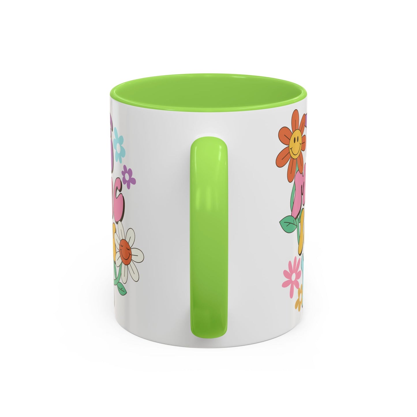 The Magic Is In You Accent Mug – Retro Flower Lettering | 11oz 15oz Colored Handle