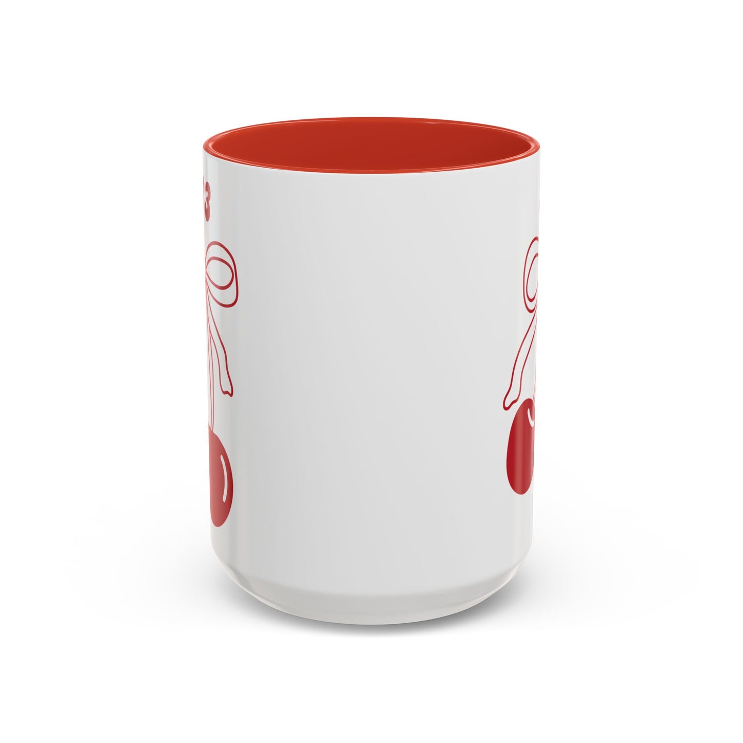 333 Angel Number Cherries Accent Mug – Coquette Bow | Kawaii Coffee Mug | 11oz 15oz — Black, Red, Navy, Pink, Light Blue