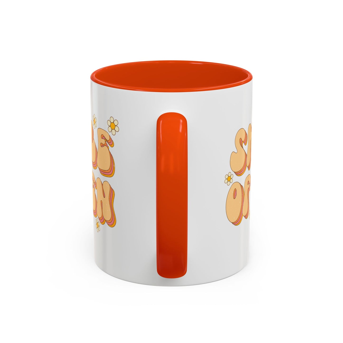 Smile Often Accent Mug – Retro Daisy Letters | 11oz 15oz colored Handle
