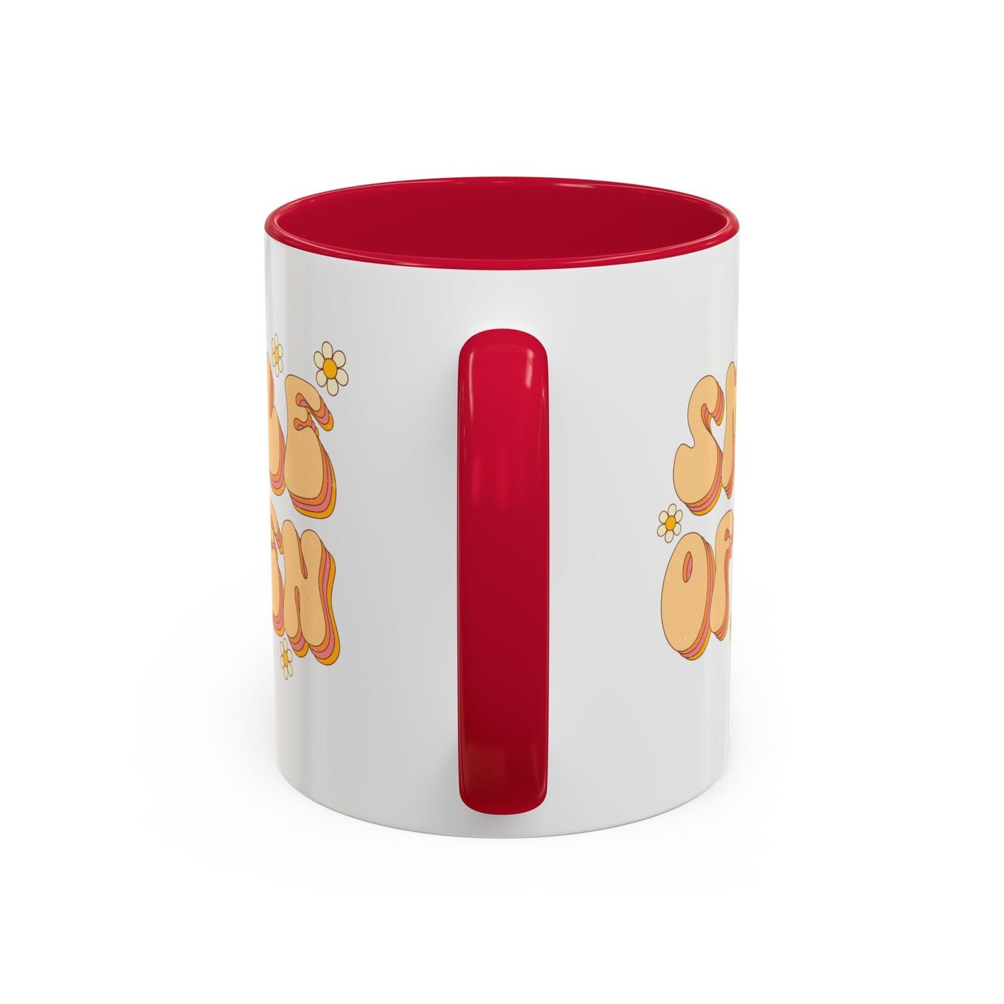 Smile Often Accent Mug – Retro Daisy Letters | 11oz 15oz colored Handle
