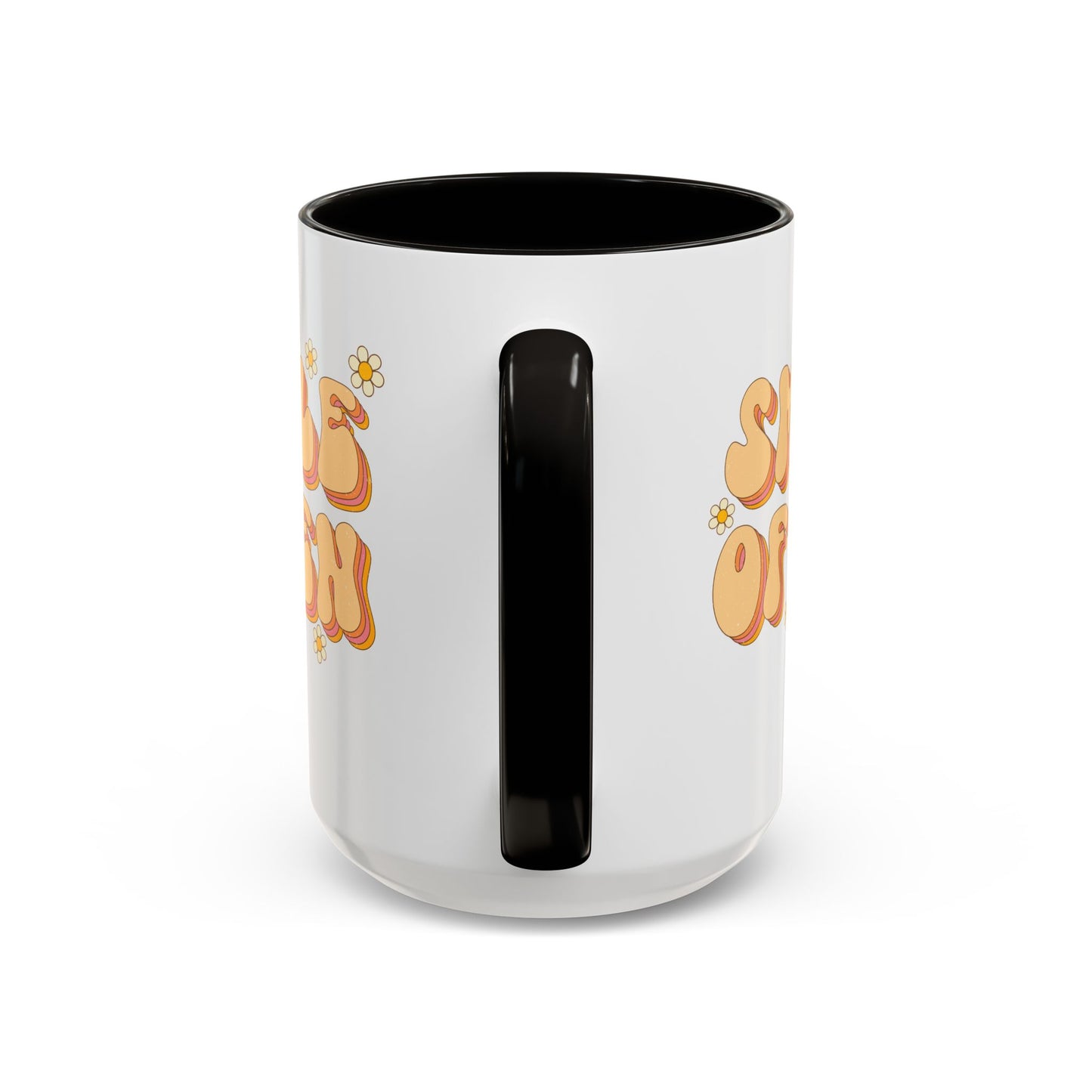 Smile Often Accent Mug – Retro Daisy Letters | 11oz 15oz colored Handle